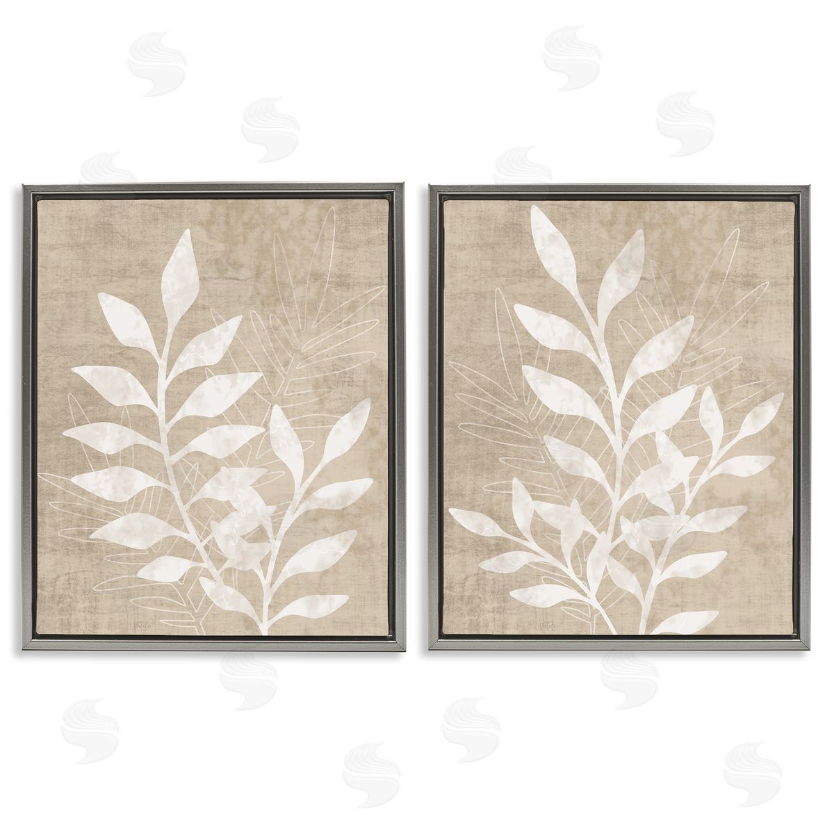 Boho Botanical Leaf Silhouette Grey Floating Frame Canvas Wall Art, Home Decor by Natalie Carpentieri