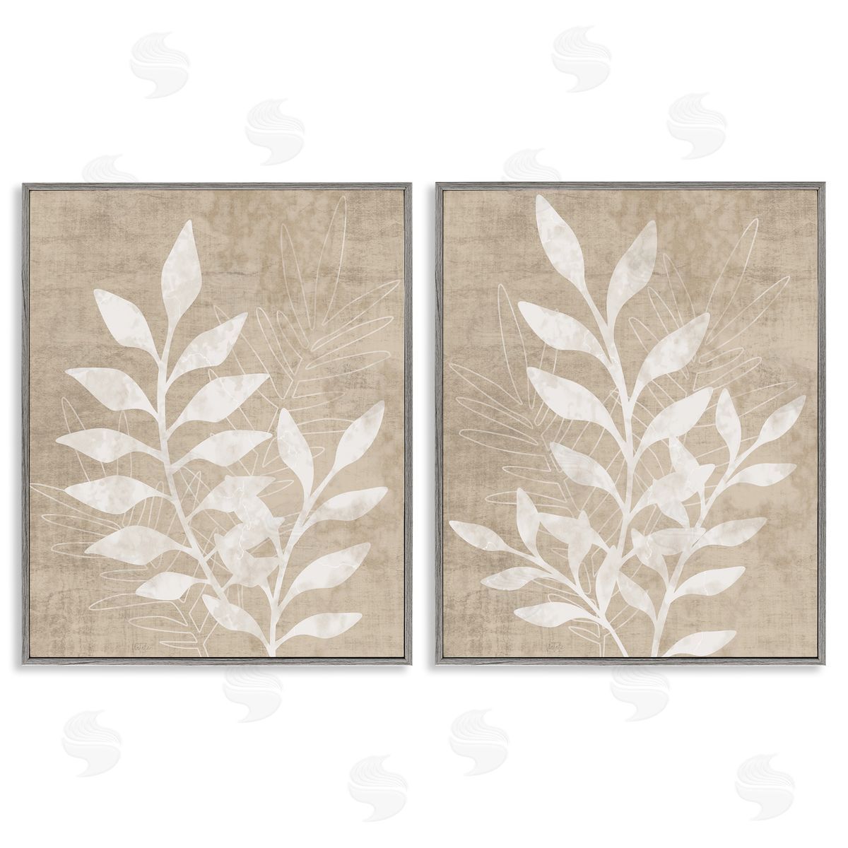 Boho Botanical Leaf Silhouette Grey Frame Print Wall Art, Home Decor by Natalie Carpentieri