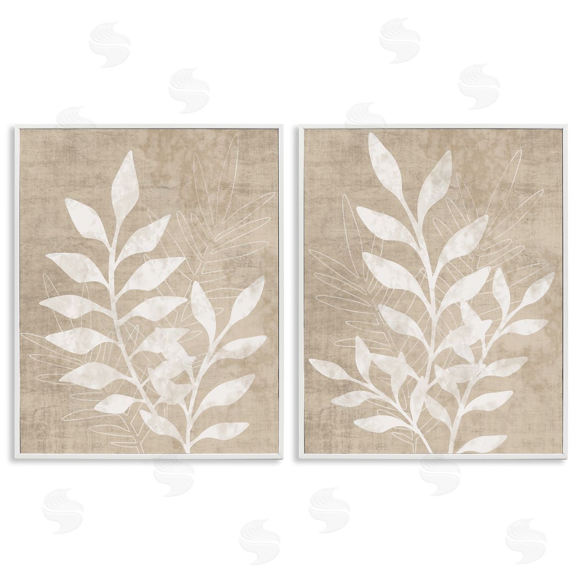 Boho Botanical Leaf Silhouette White Frame Print Wall Art, Home Decor by Natalie Carpentieri