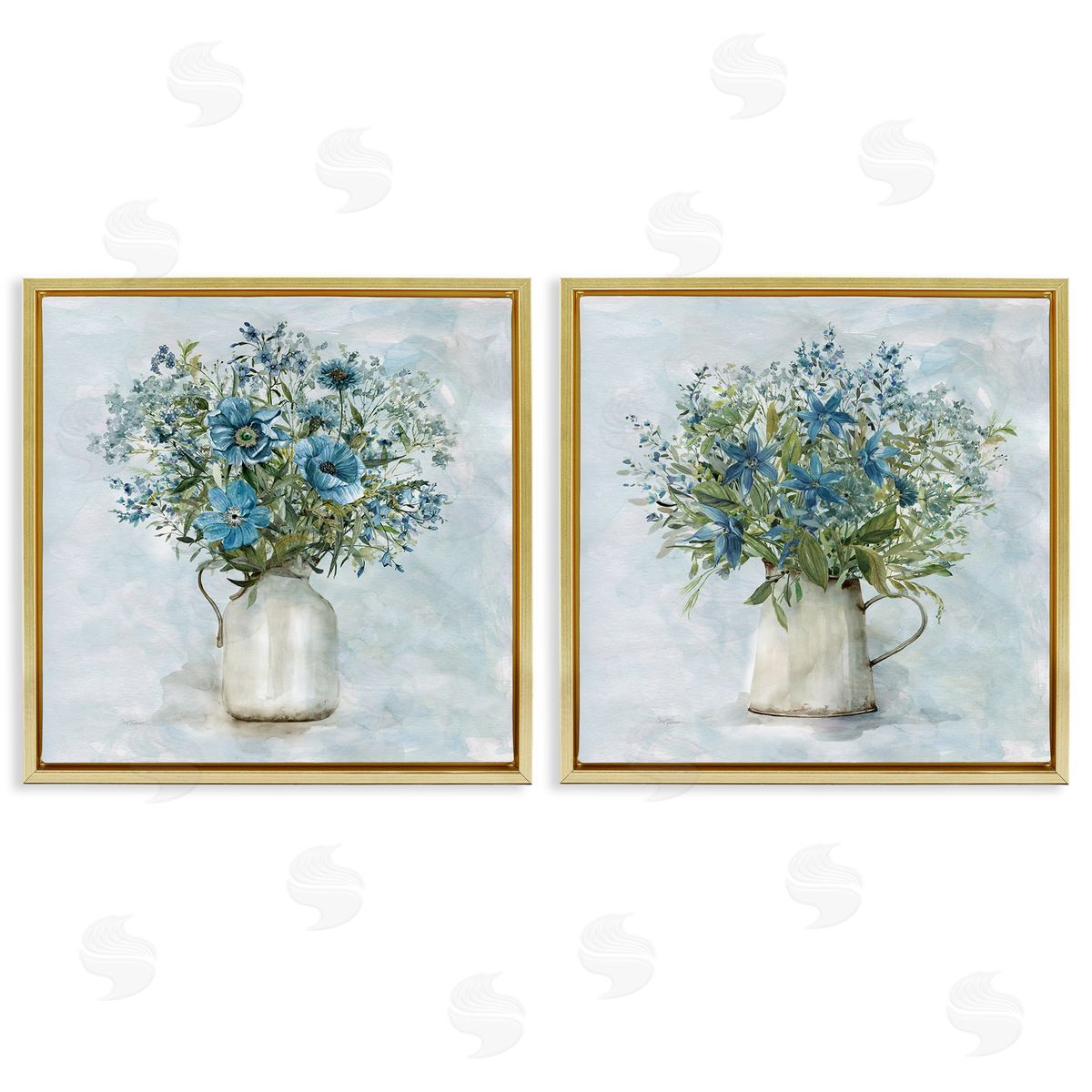 Country Mixed Floral Bouquets Gold Floating Frame Canvas Wall Art, Home Decor by Carol Robinson