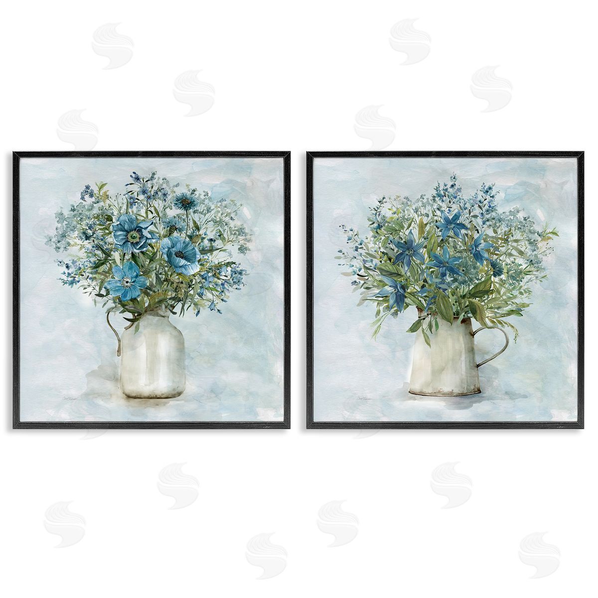 Country Mixed Floral Bouquets Black Frame Print Wall Art, Home Decor by Carol Robinson