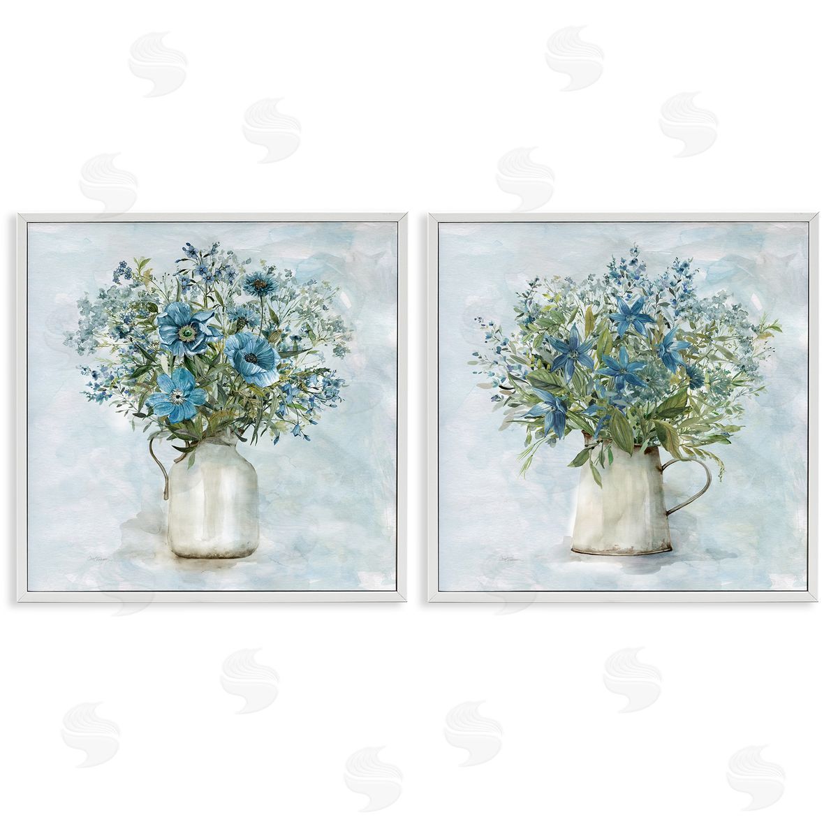 Country Mixed Floral Bouquets White Frame Print Wall Art, Home Decor by Carol Robinson