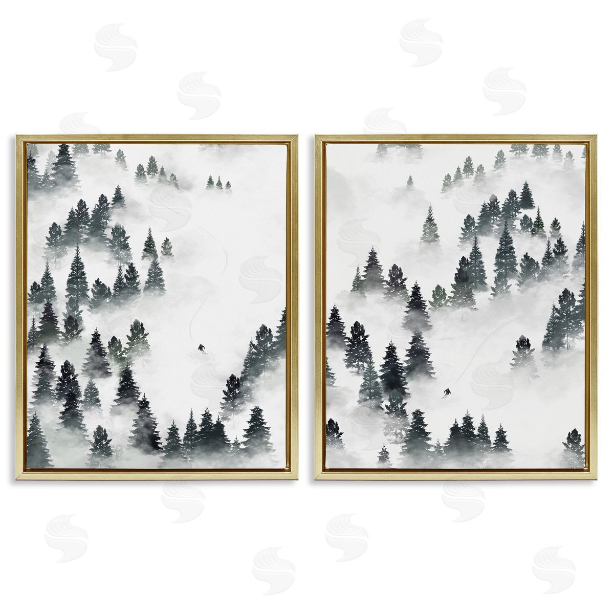Winter Ski Slopes Mountain Gold Floating Frame Canvas Wall Art, Home Decor by Ziwei Li
