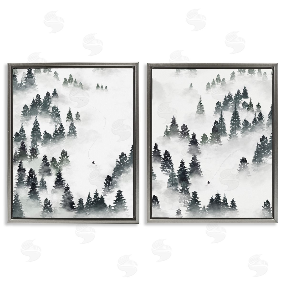 Winter Ski Slopes Mountain Grey Floating Frame Canvas Wall Art, Home Decor by Ziwei Li