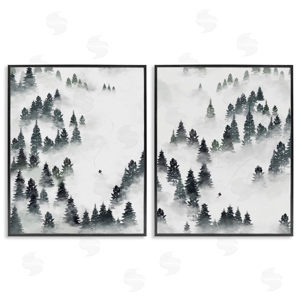 Winter Ski Slopes Mountain Black Frame Print Wall Art, Home Decor by Ziwei Li