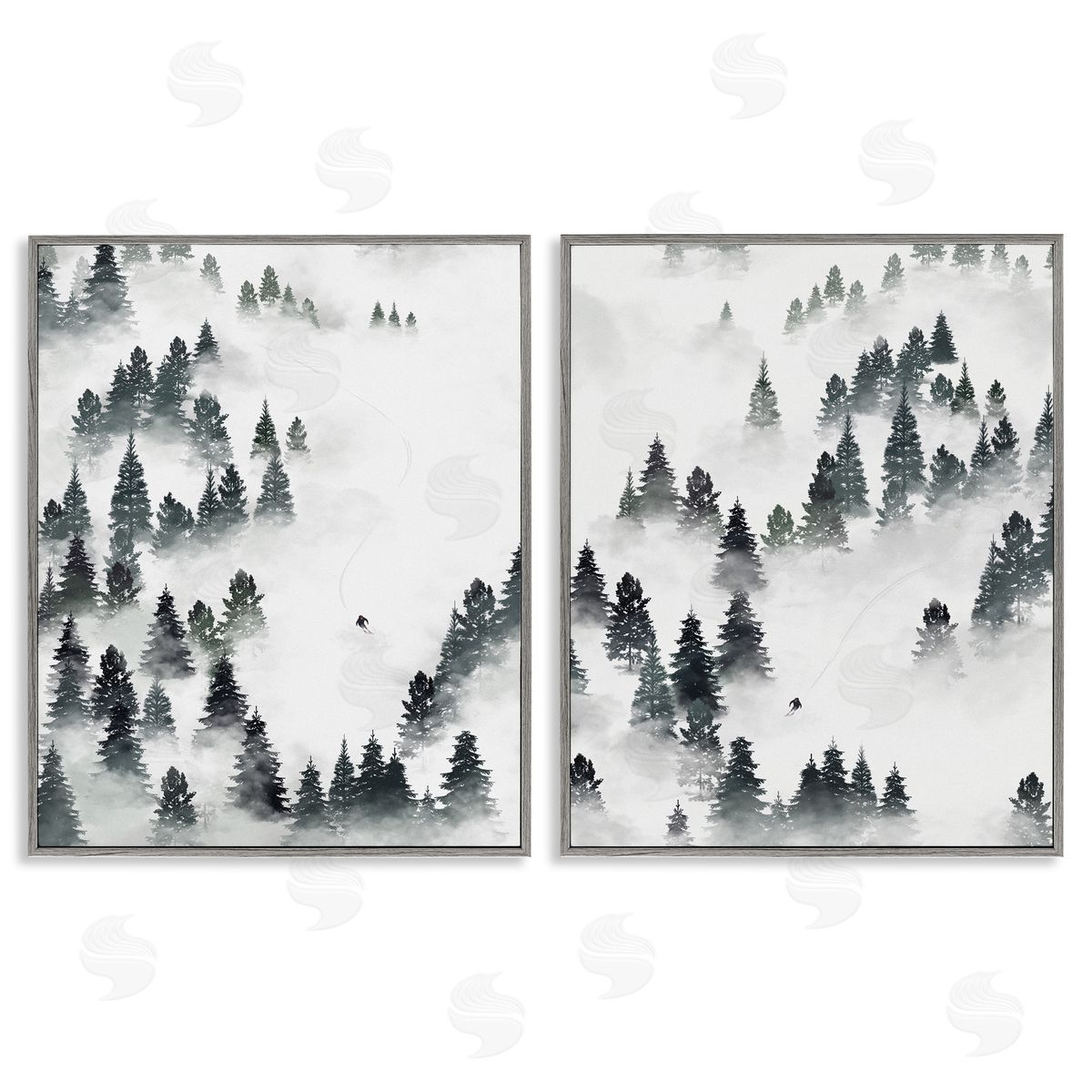 Winter Ski Slopes Mountain Grey Frame Print Wall Art, Home Decor by Ziwei Li