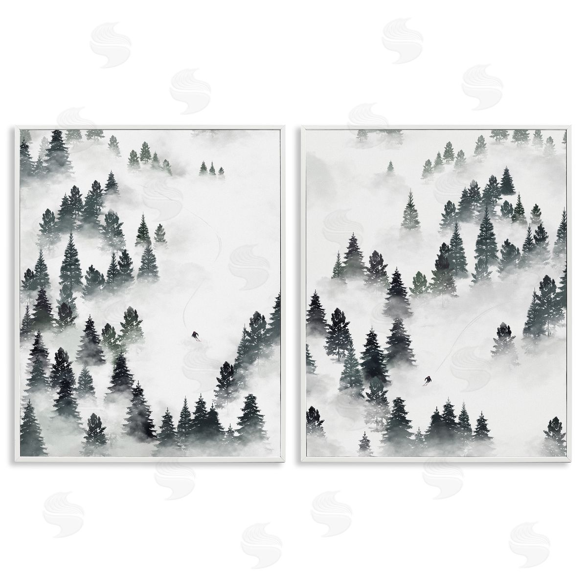 Winter Ski Slopes Mountain White Frame Print Wall Art, Home Decor by Ziwei Li