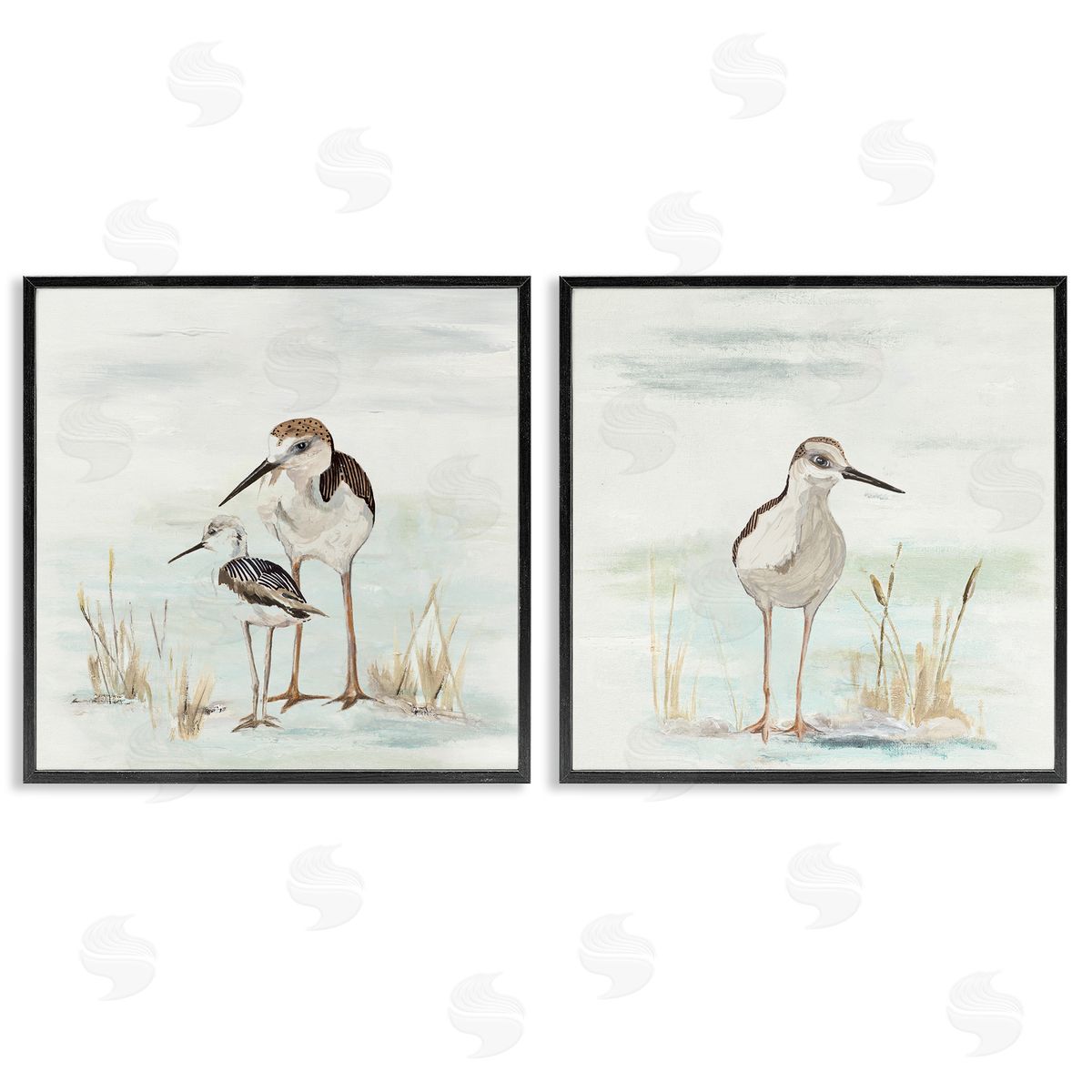 Sandpipers Among Beach Grasses Black Frame Print Wall Art, Home Decor by Patricia Pinto