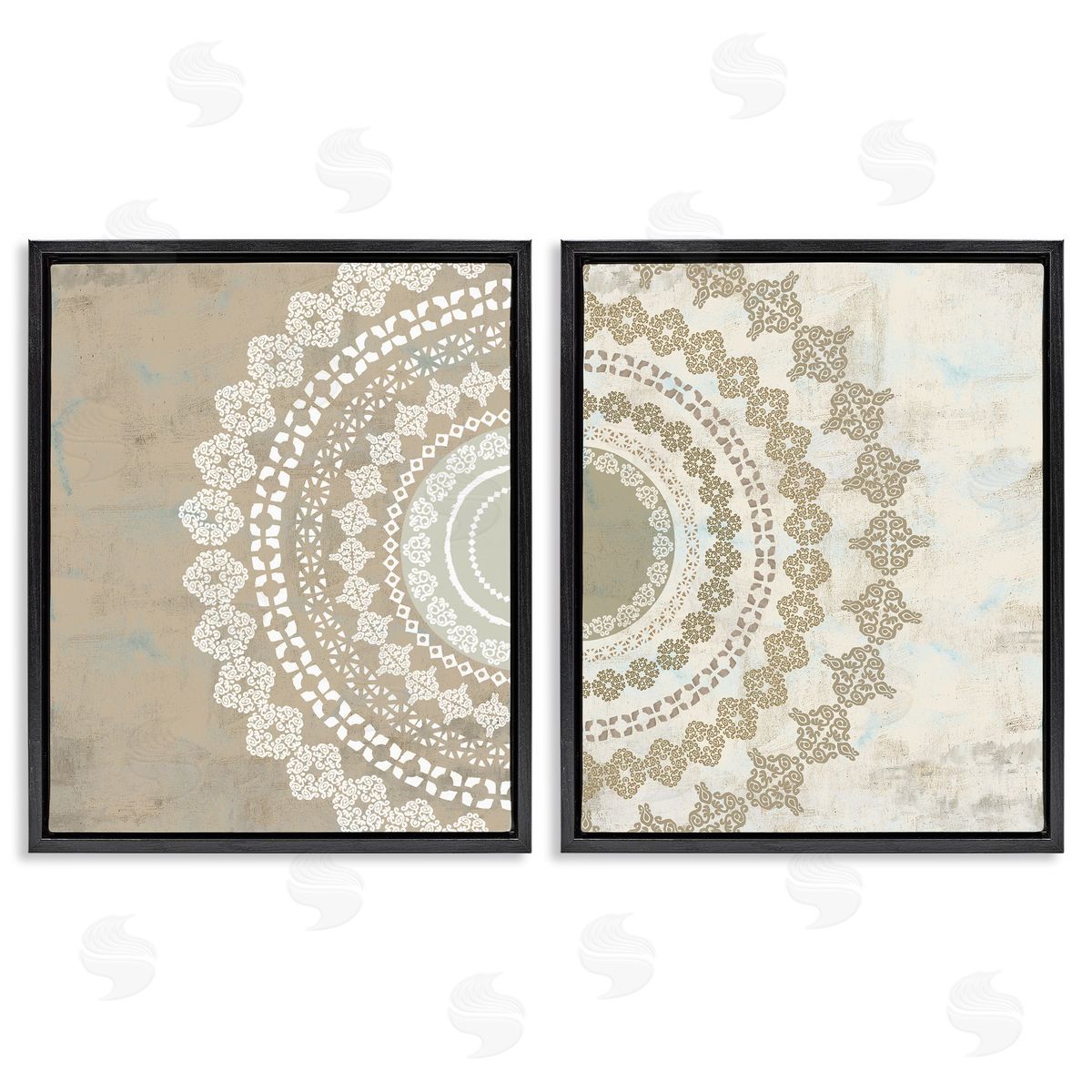 Rustic Mandala Boho Pattern Black Floating Frame Canvas Wall Art, Home Decor by Flora Kouta