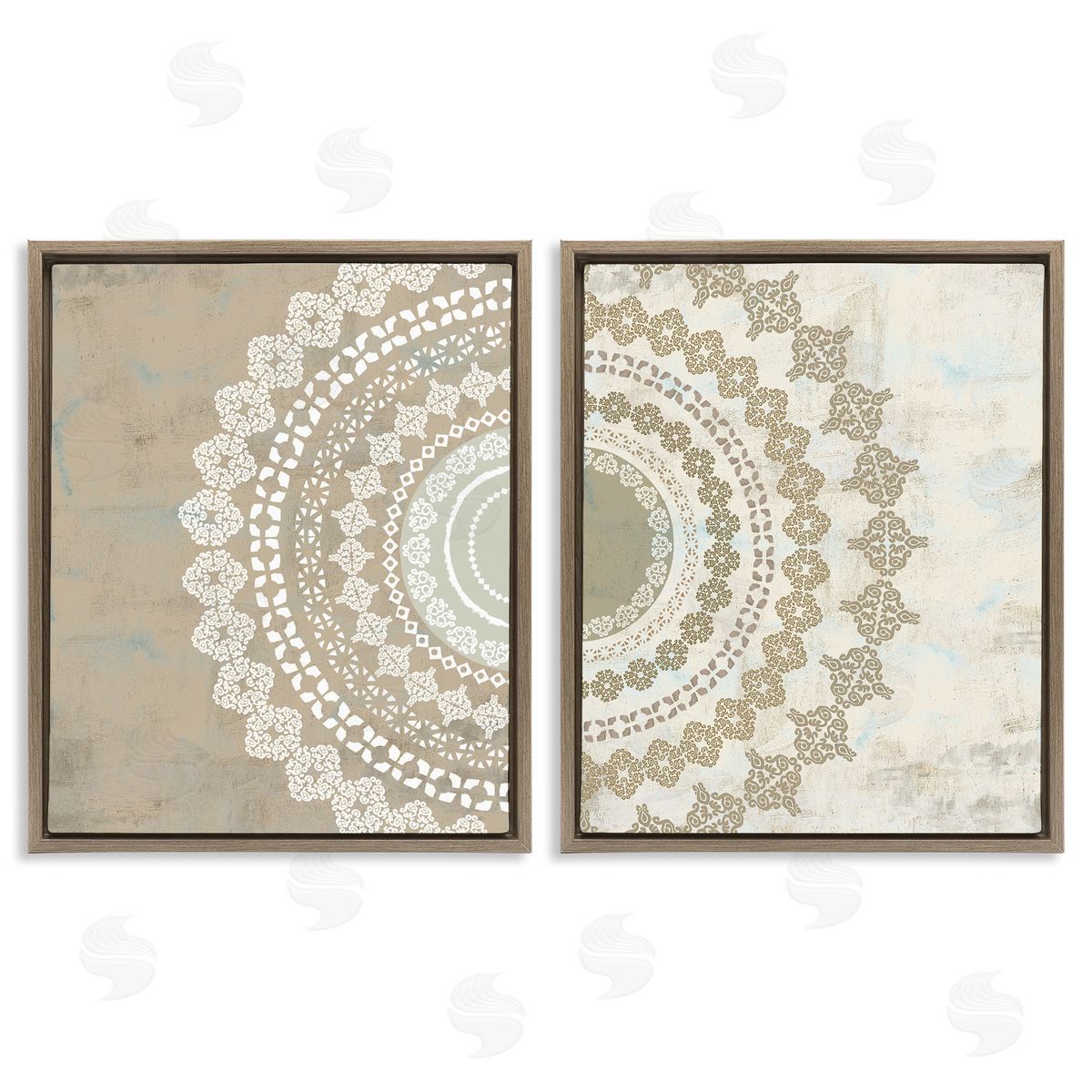Rustic Mandala Boho Pattern Brown Floating Frame Canvas Wall Art, Home Decor by Flora Kouta