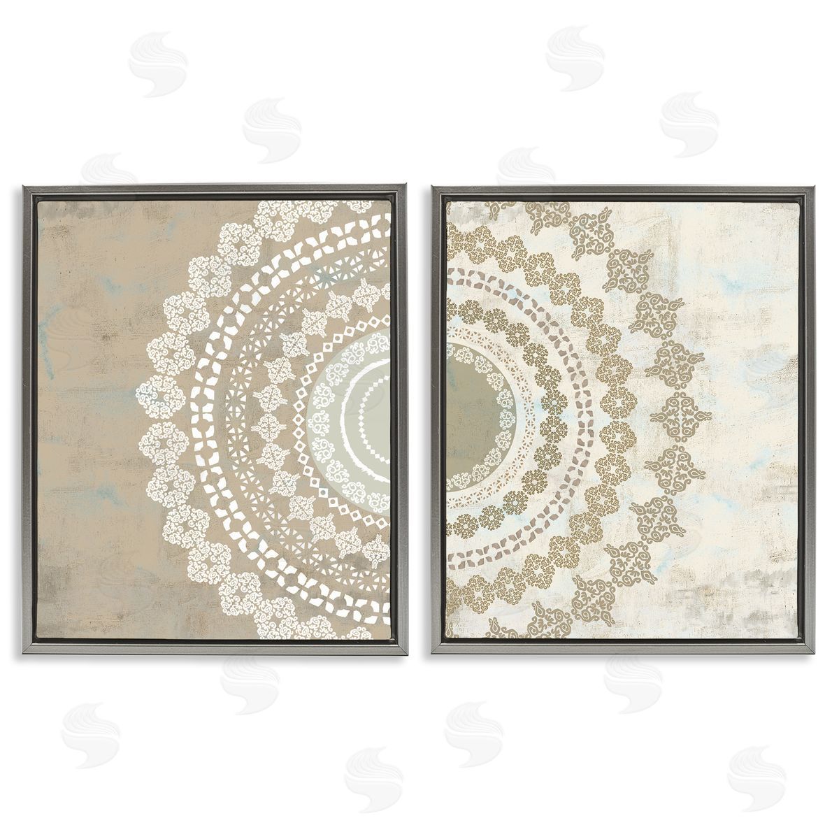 Rustic Mandala Boho Pattern Grey Floating Frame Canvas Wall Art, Home Decor by Flora Kouta