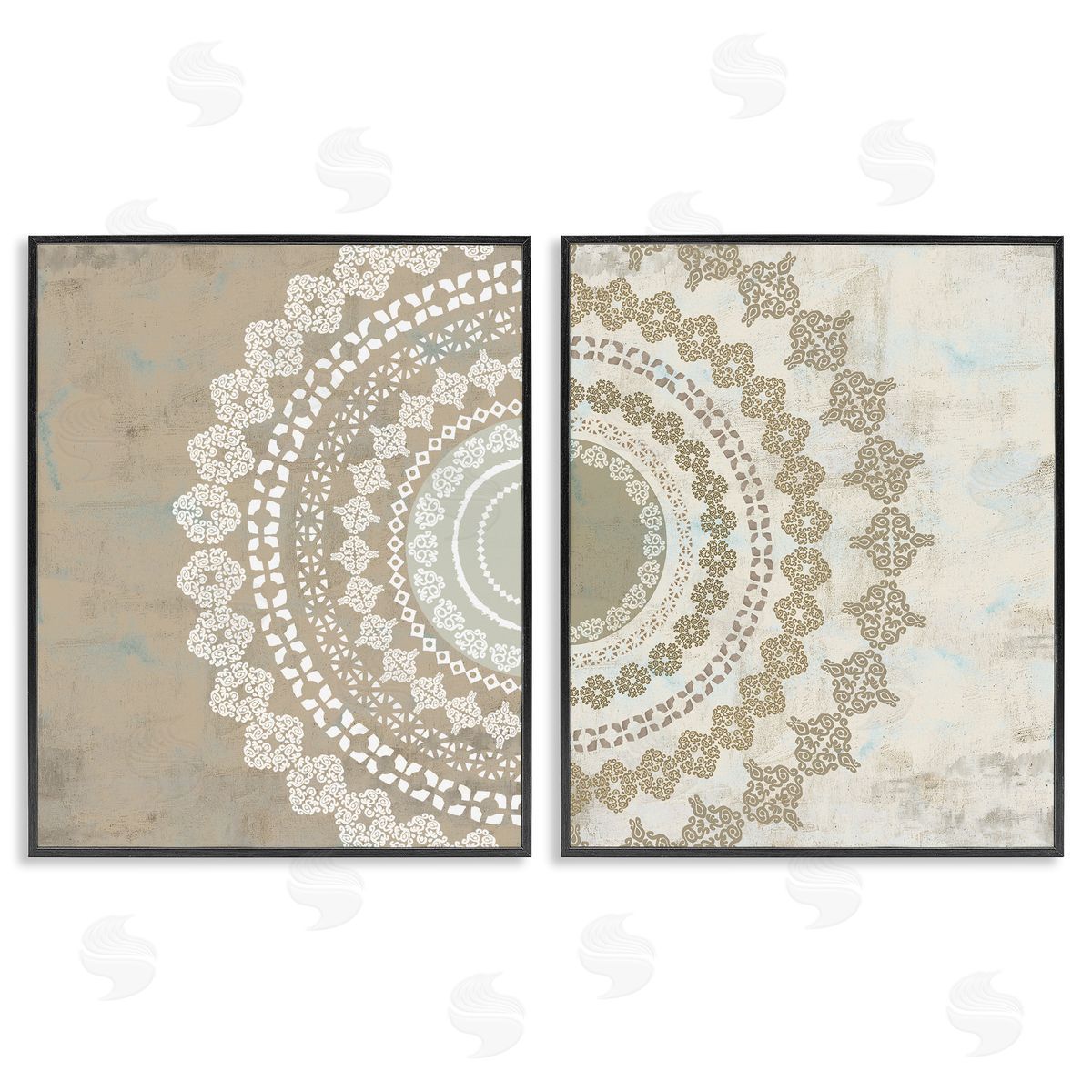 Rustic Mandala Boho Pattern Black Frame Print Wall Art, Home Decor by Flora Kouta