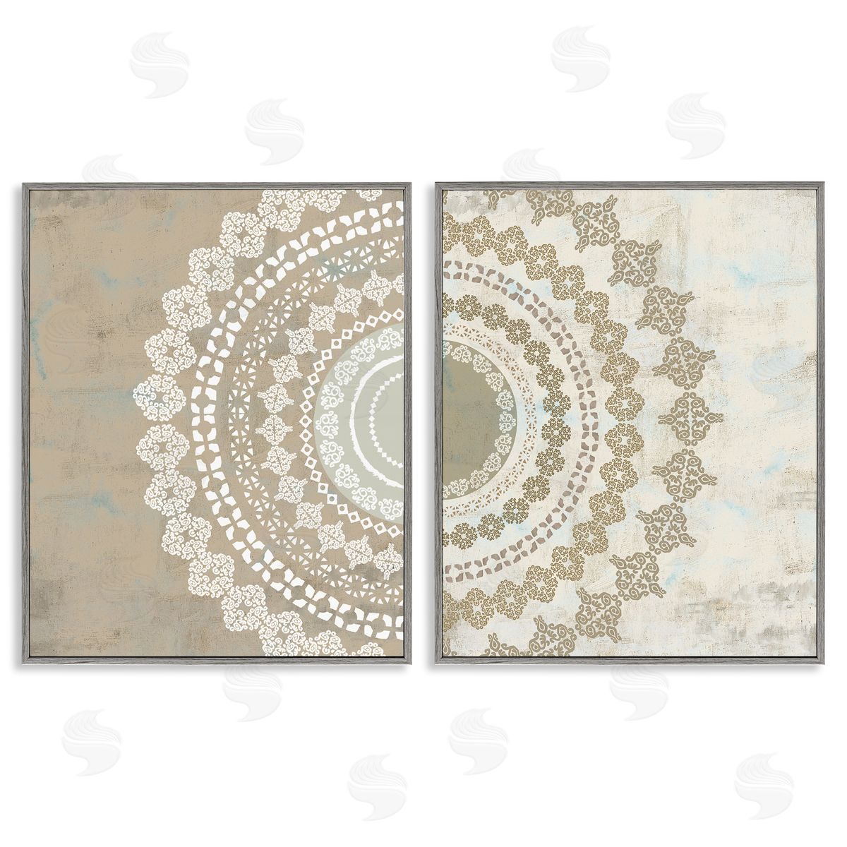 Rustic Mandala Boho Pattern Grey Frame Print Wall Art, Home Decor by Flora Kouta