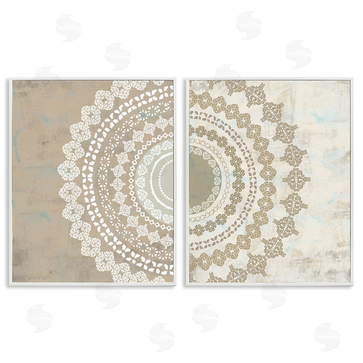 Rustic Mandala Boho Pattern White Frame Print Wall Art, Home Decor by Flora Kouta