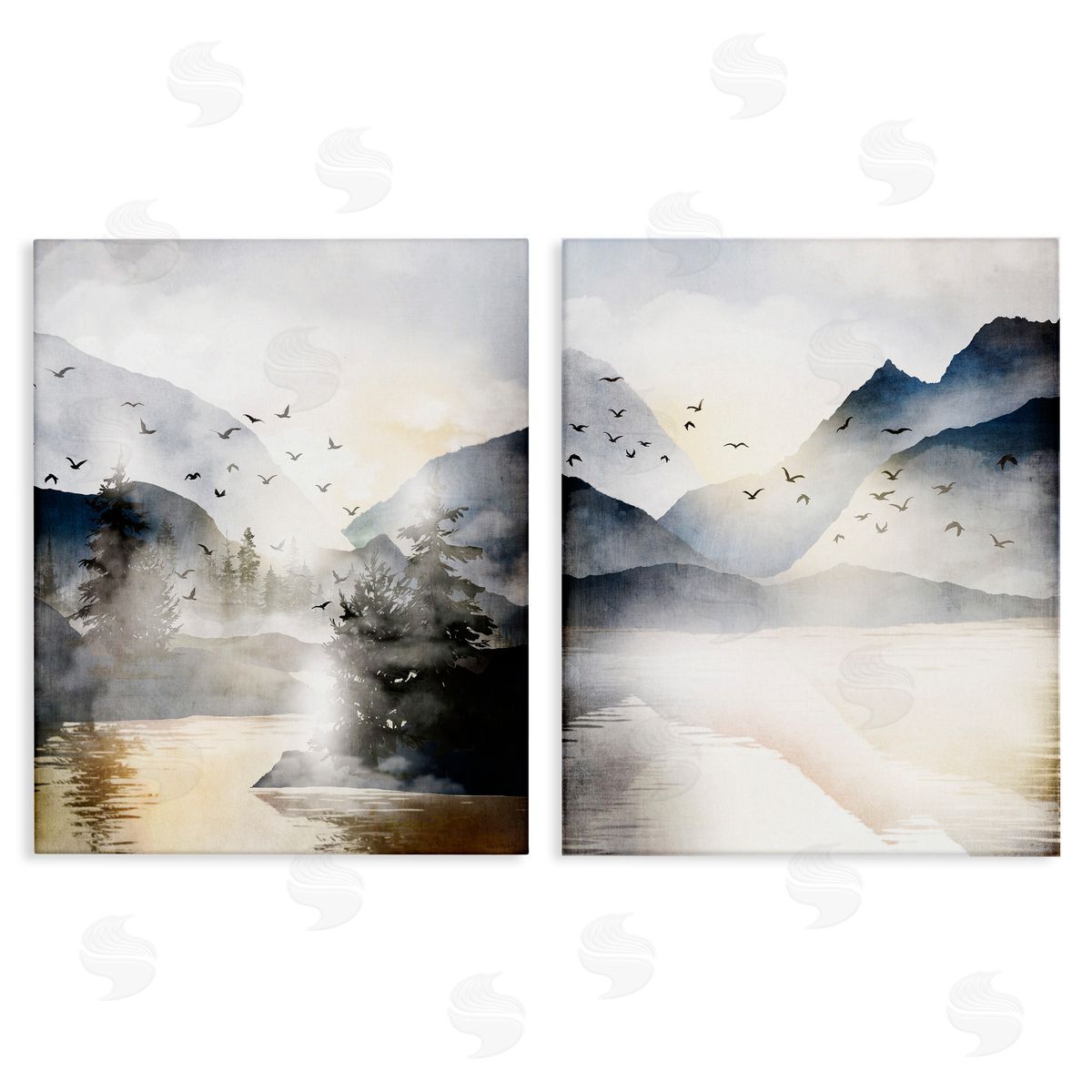 Sunlit Birds Over Lake Landscape Canvas Wall Art, Home Decor by JJ Design House LLC