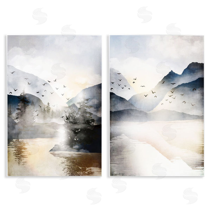JJ Design House LLC | Sunlit Birds Over Lake Landscape