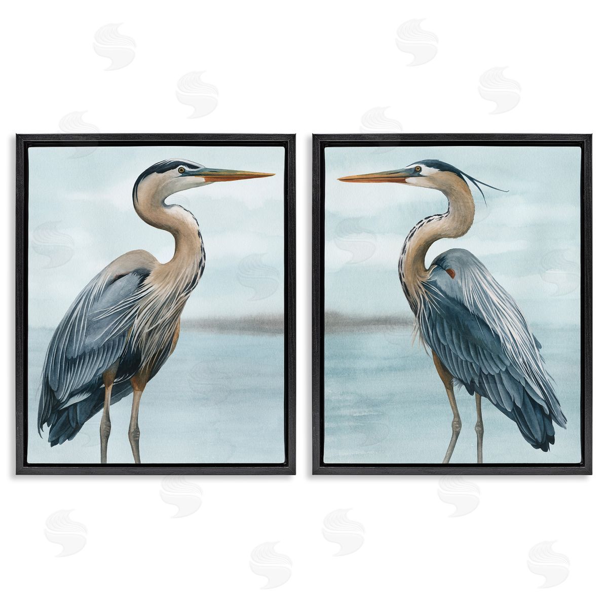 Detailed Heron Bird Duo Black Floating Frame Canvas Wall Art, Home Decor by Grace Popp