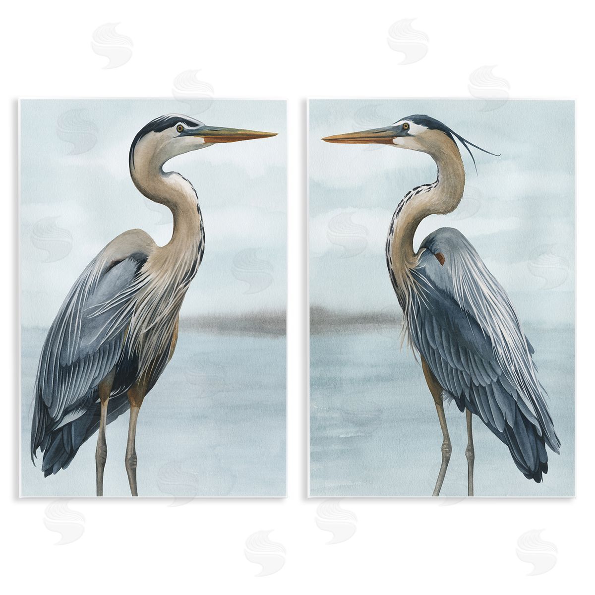 Detailed Heron Bird Duo Wood Plaque Wall Art, Home Decor by Grace Popp