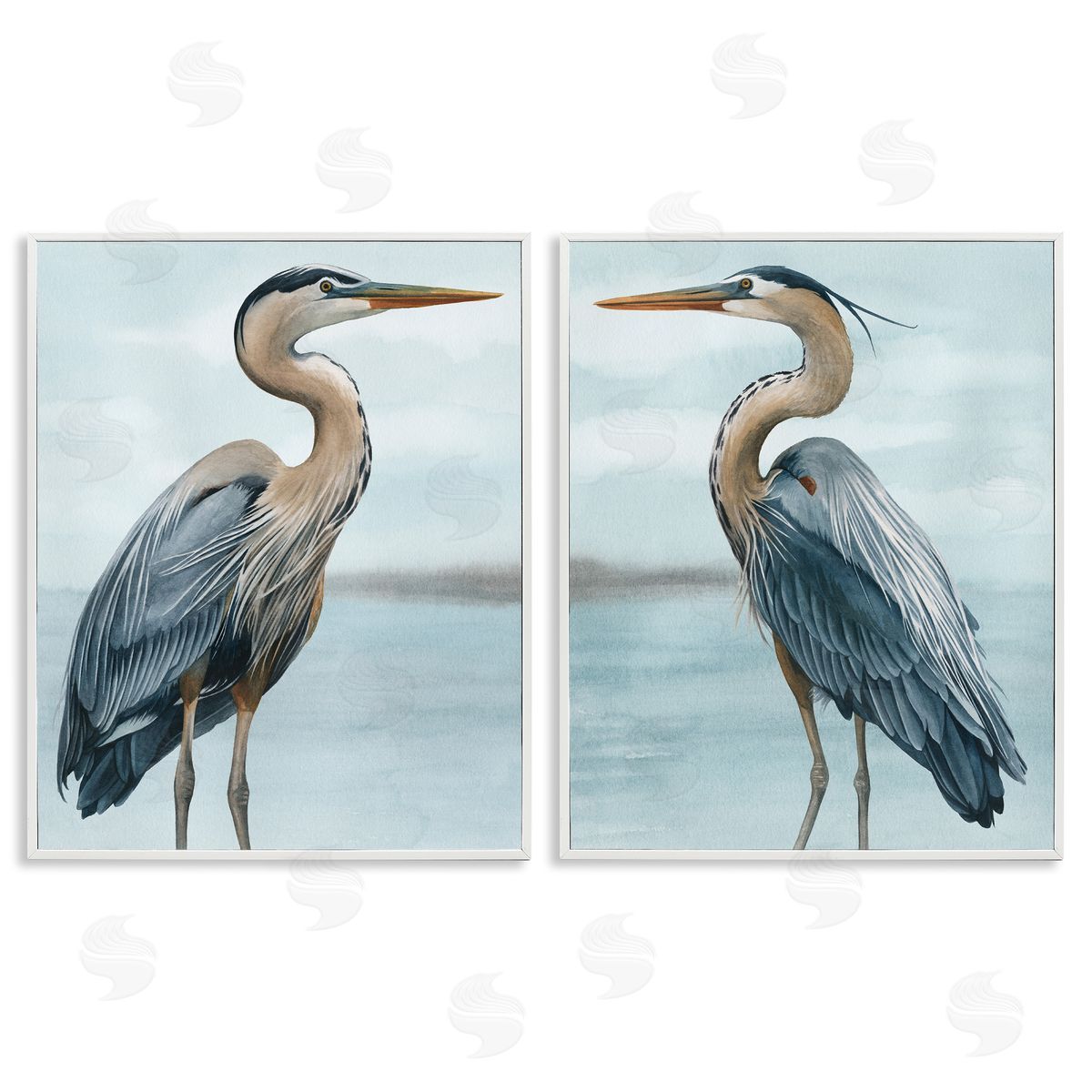 Detailed Heron Bird Duo White Frame Print Wall Art, Home Decor by Grace Popp