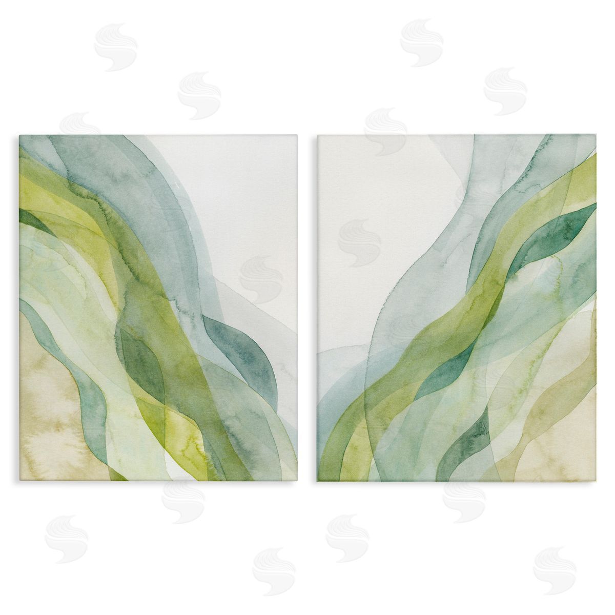 Abstract Green Waves Canvas Wall Art, Home Decor by Grace Popp