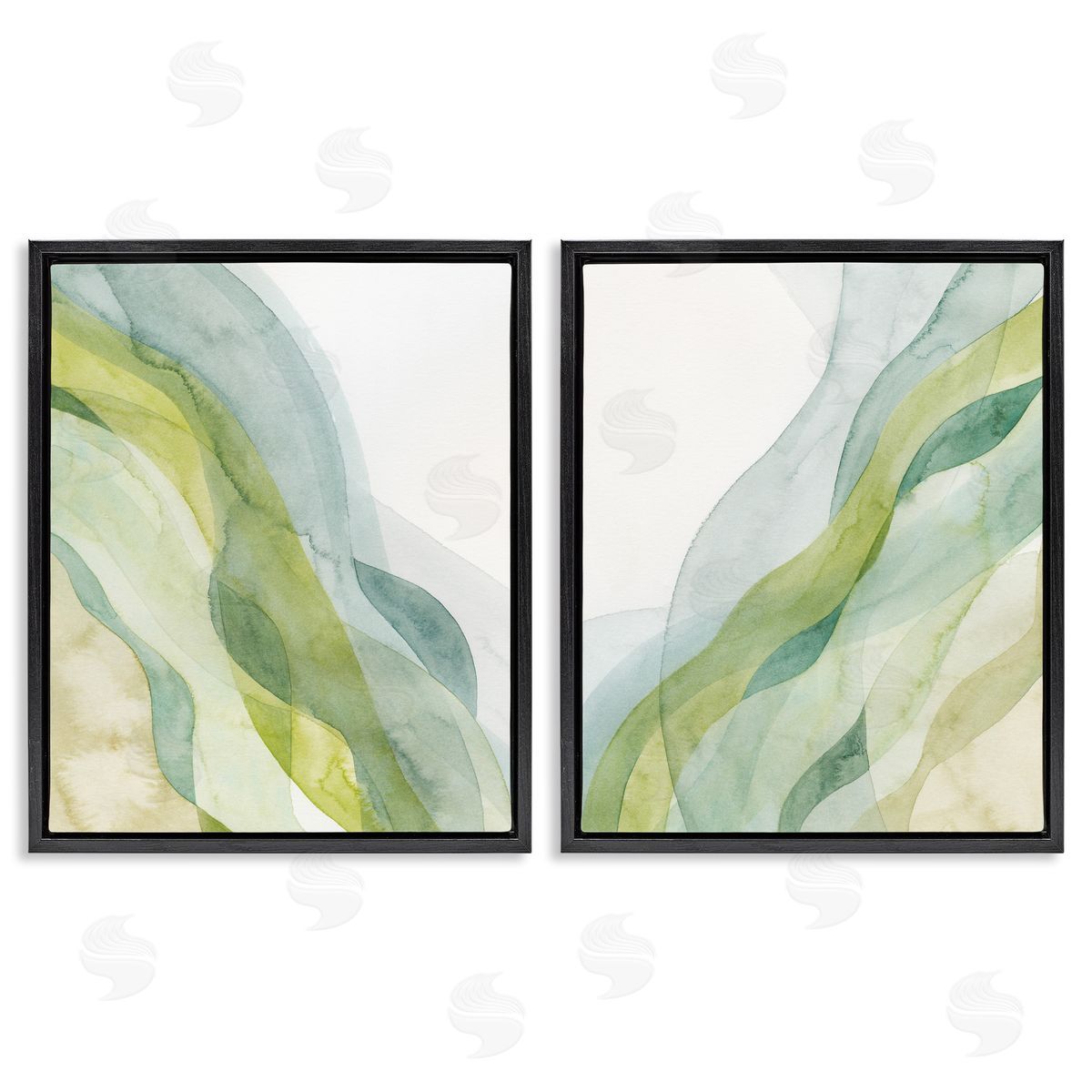 Abstract Green Waves Black Floating Frame Canvas Wall Art, Home Decor by Grace Popp