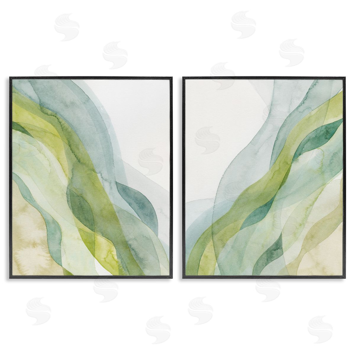 Abstract Green Waves Black Frame Print Wall Art, Home Decor by Grace Popp