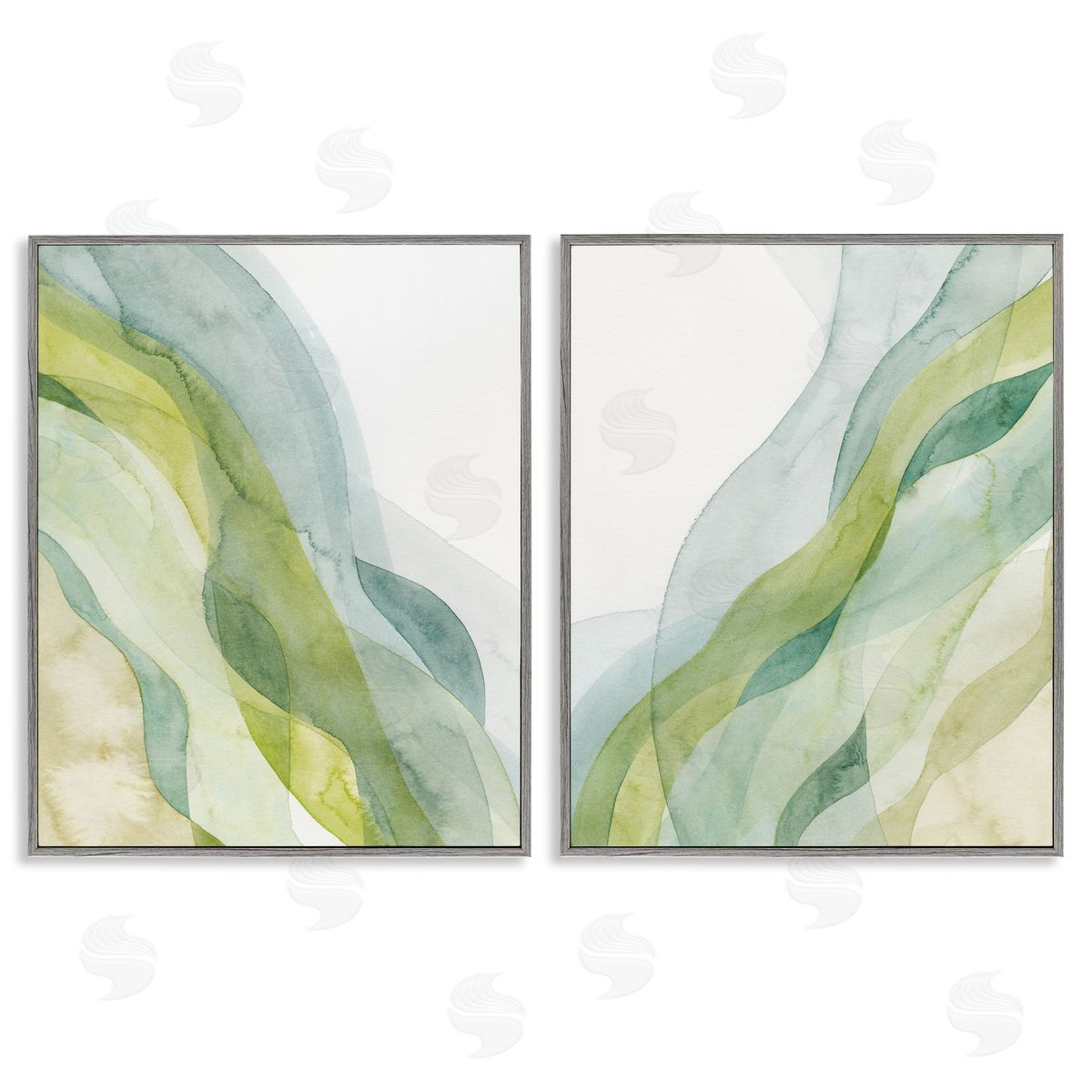 Abstract Green Waves Grey Frame Print Wall Art, Home Decor by Grace Popp