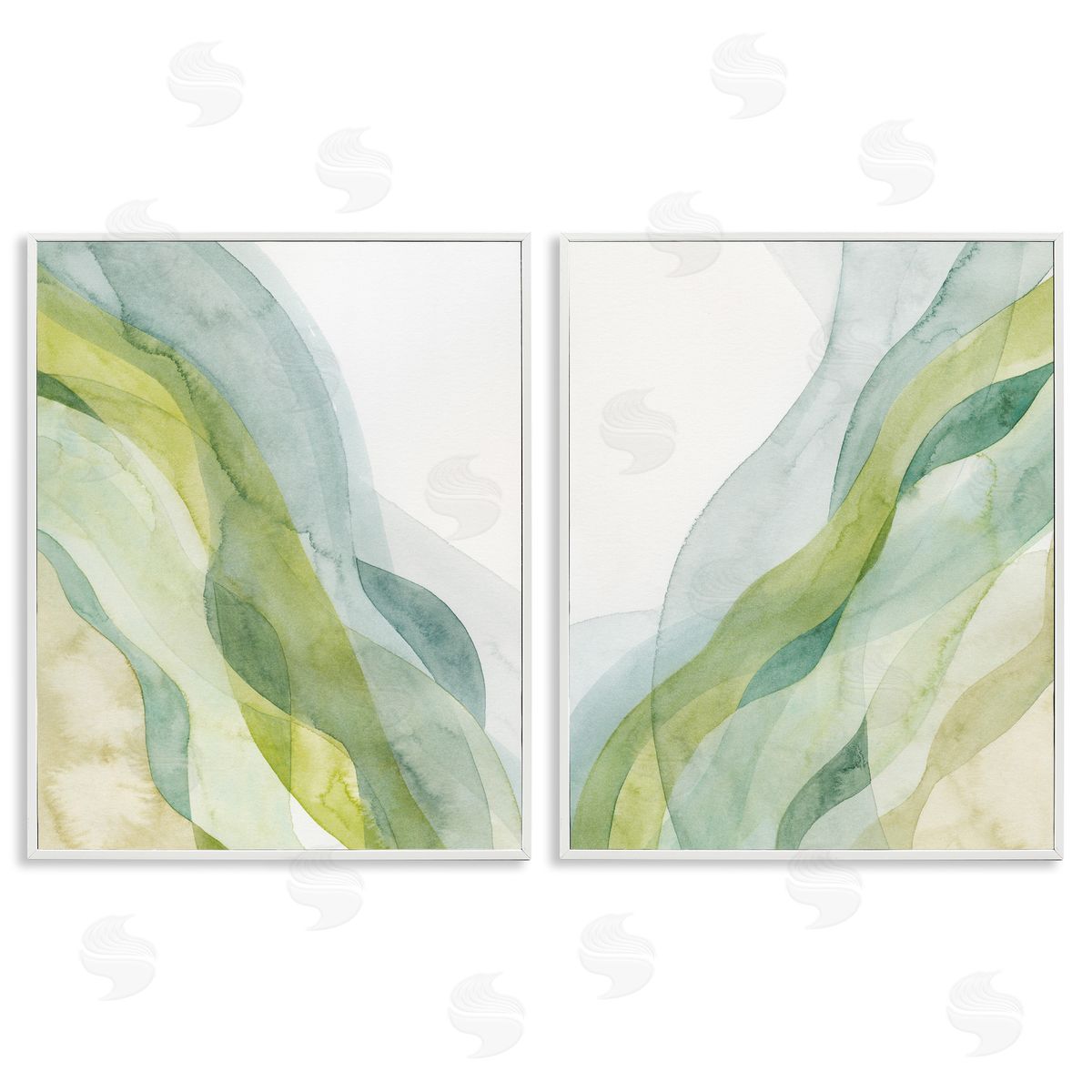 Abstract Green Waves White Frame Print Wall Art, Home Decor by Grace Popp