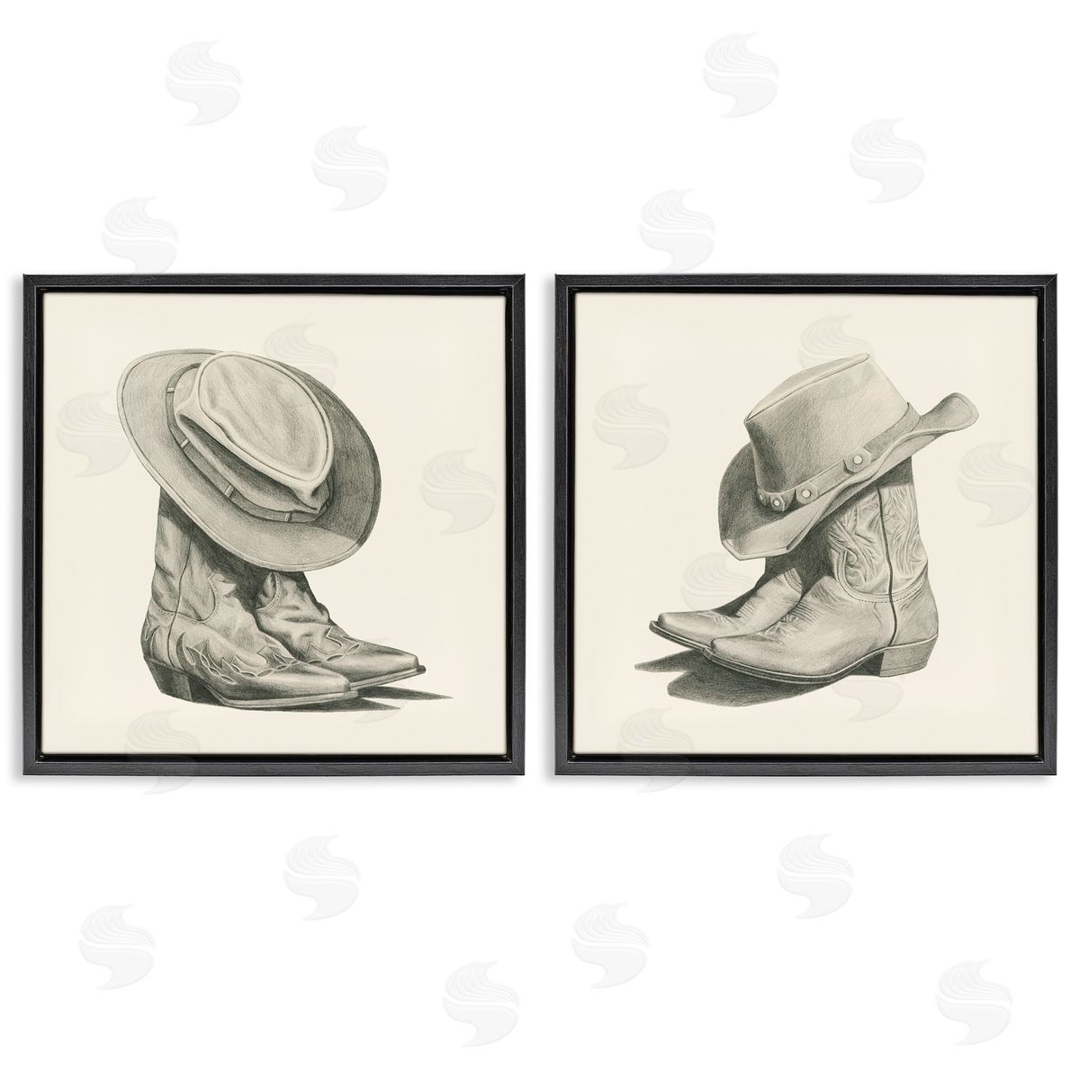 Rustic Cowboy Boots Black Floating Frame Canvas Wall Art, Home Decor by Grace Popp
