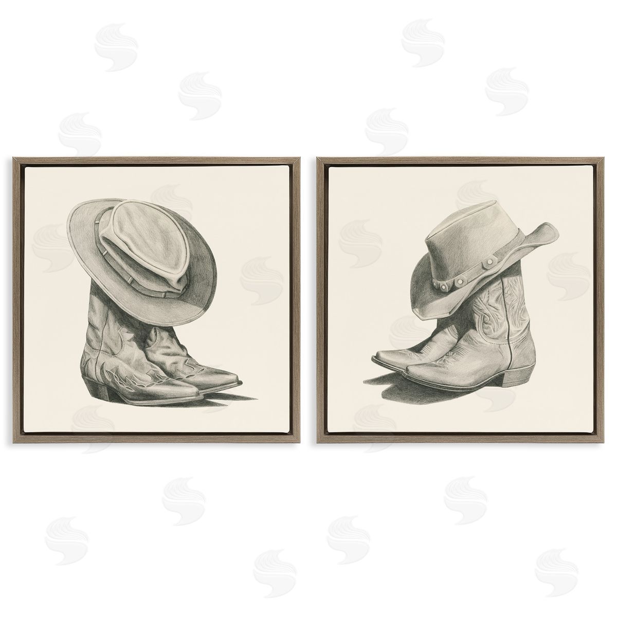 Rustic Cowboy Boots Brown Floating Frame Canvas Wall Art, Home Decor by Grace Popp