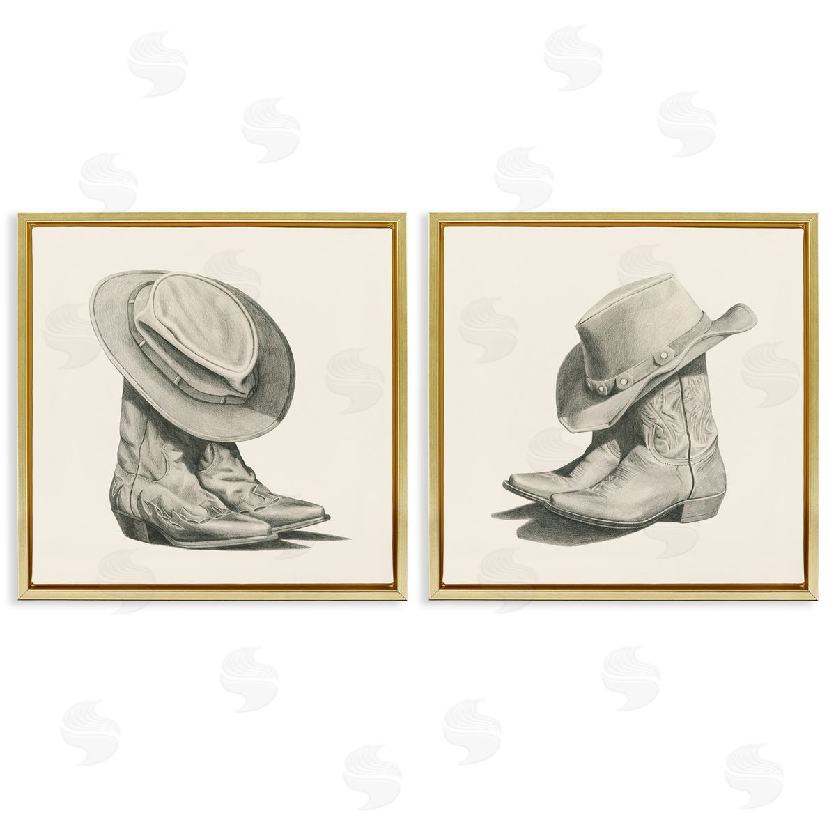 Rustic Cowboy Boots Gold Floating Frame Canvas Wall Art, Home Decor by Grace Popp