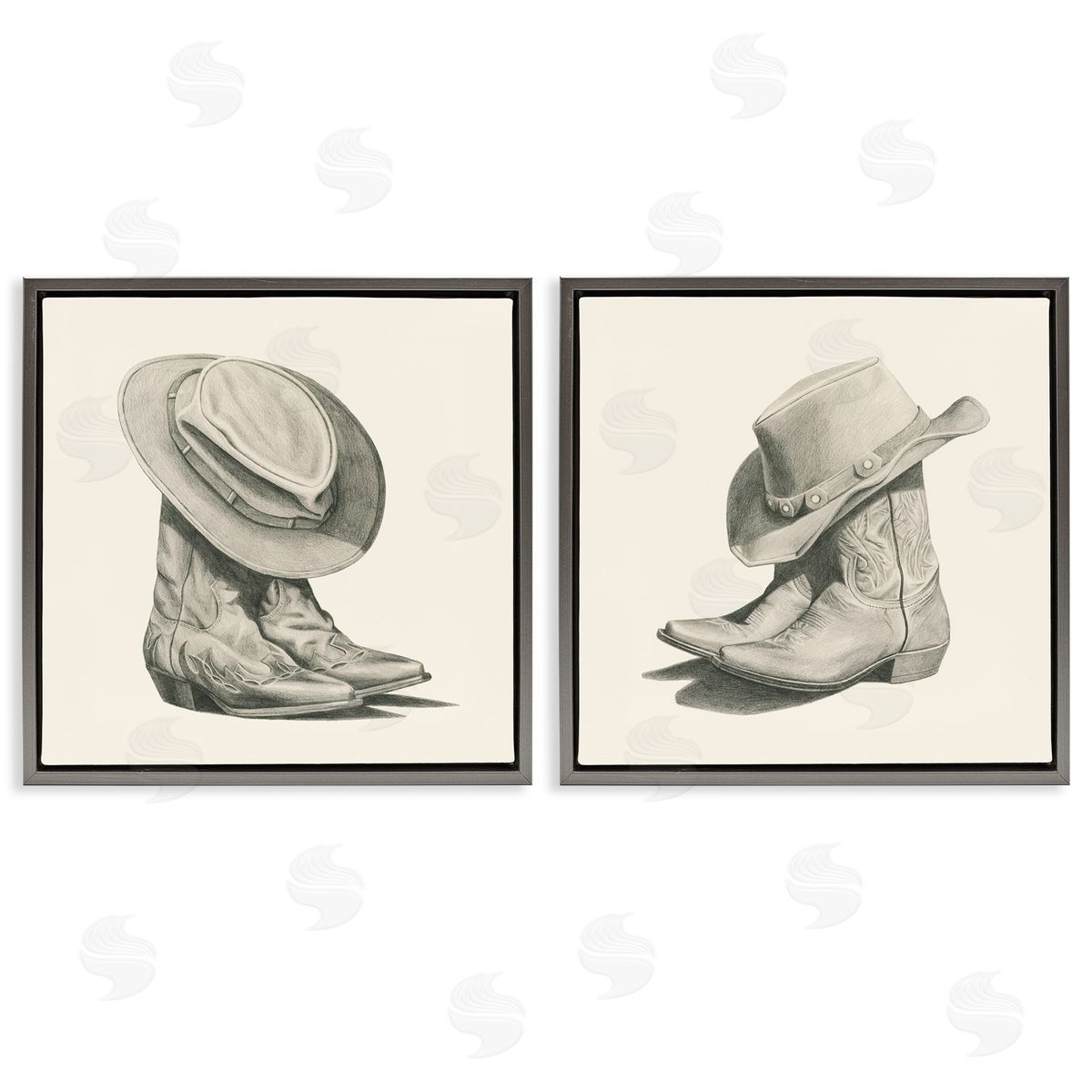 Rustic Cowboy Boots Grey Floating Frame Canvas Wall Art, Home Decor by Grace Popp