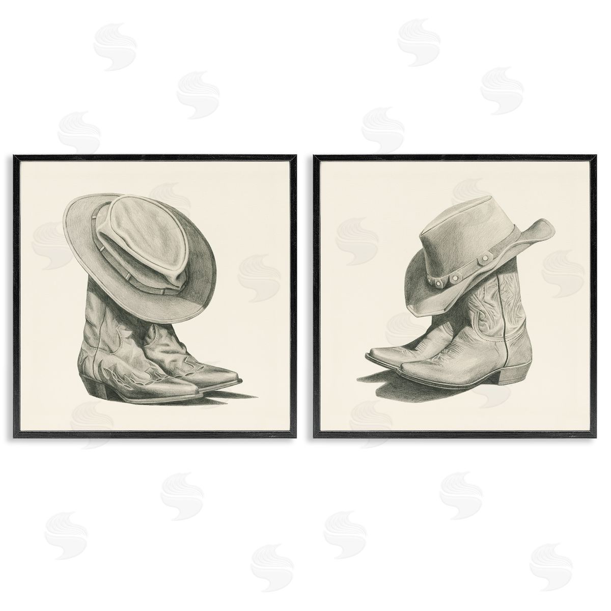 Rustic Cowboy Boots Black Frame Print Wall Art, Home Decor by Grace Popp