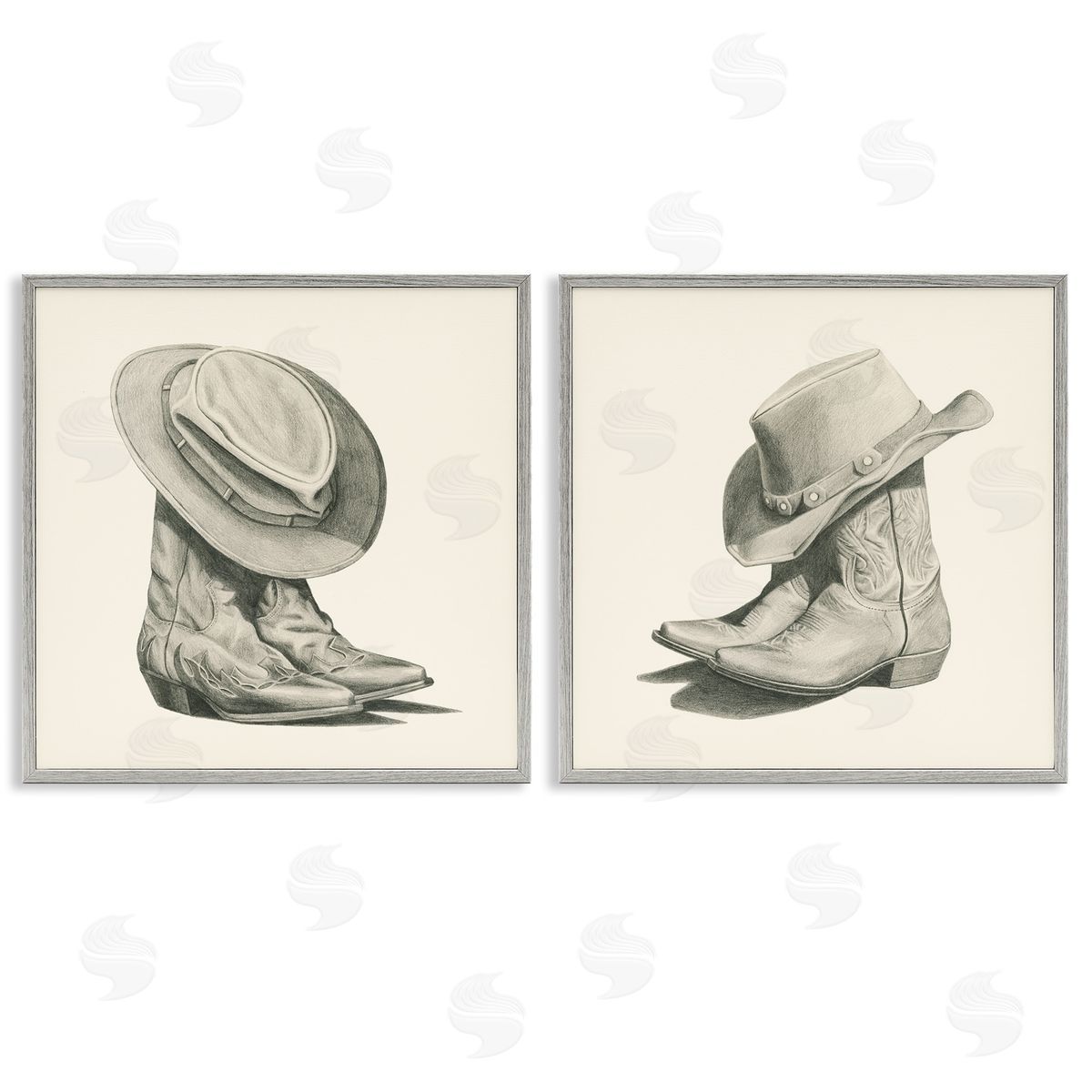 Rustic Cowboy Boots Grey Frame Print Wall Art, Home Decor by Grace Popp