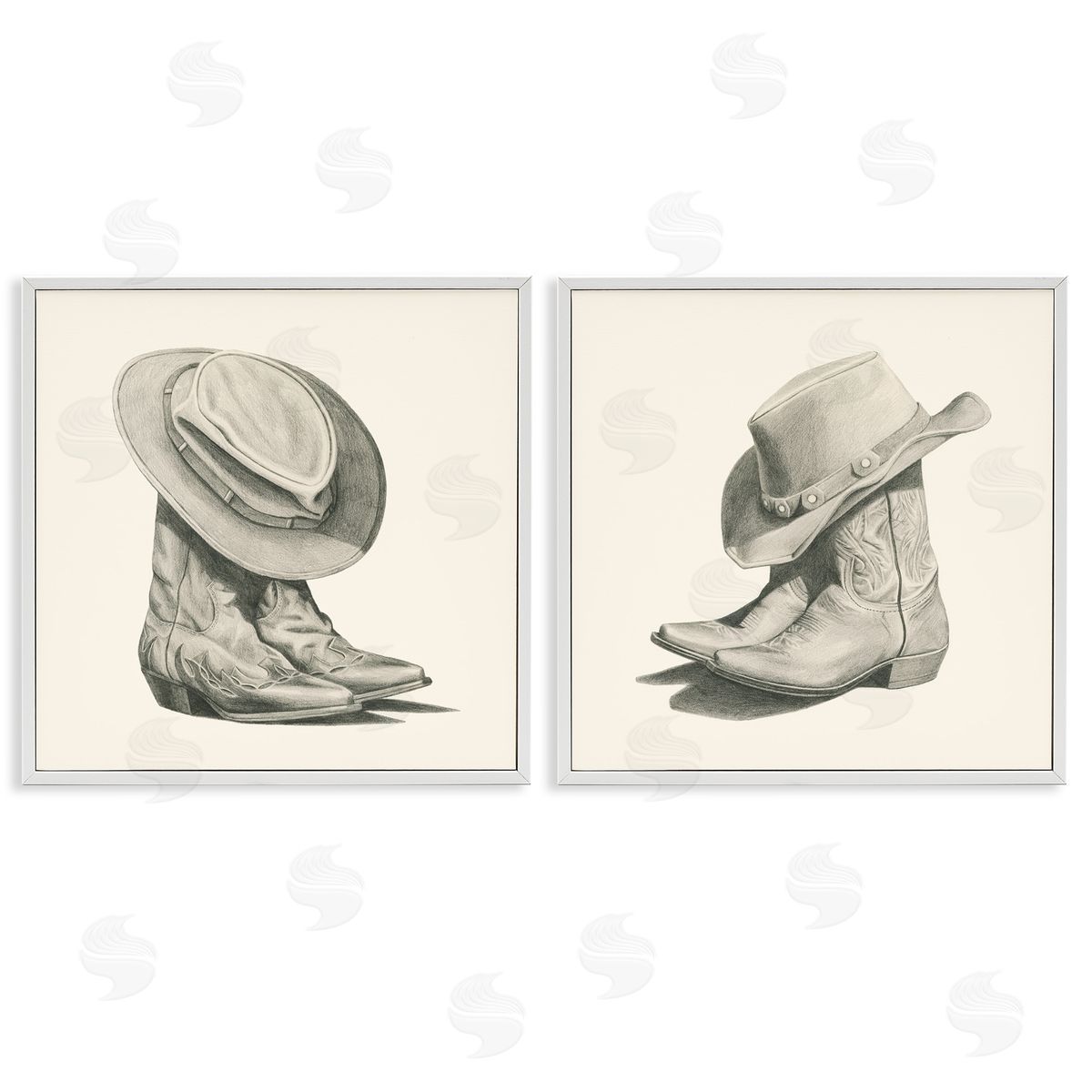 Rustic Cowboy Boots White Frame Print Wall Art, Home Decor by Grace Popp