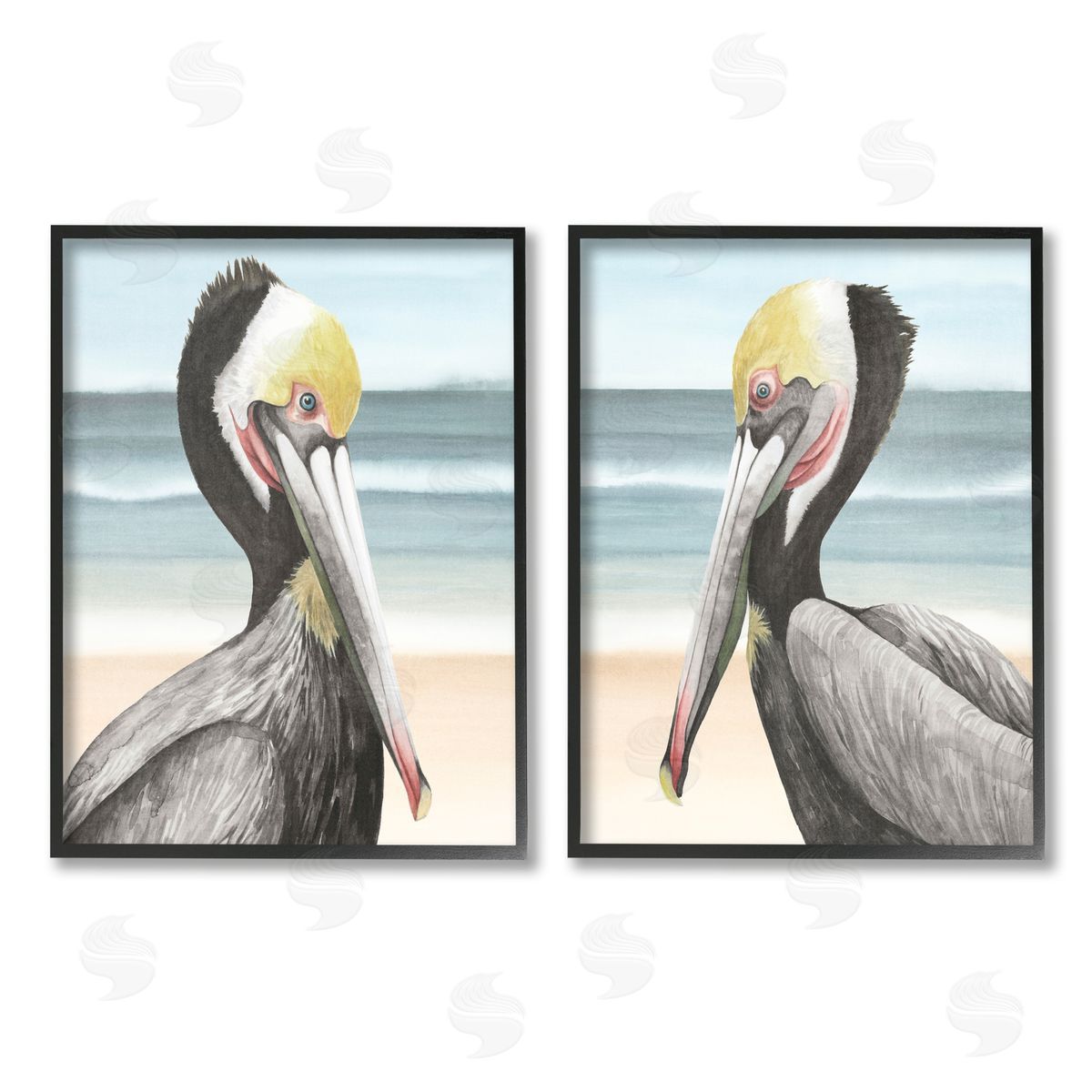 Grace Popp Pelicans on Beach Black Framed Giclee Wall Art