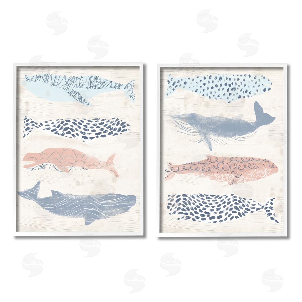June Erica Vess Rustic Patterned Sea Life White Framed Giclee Wall Art