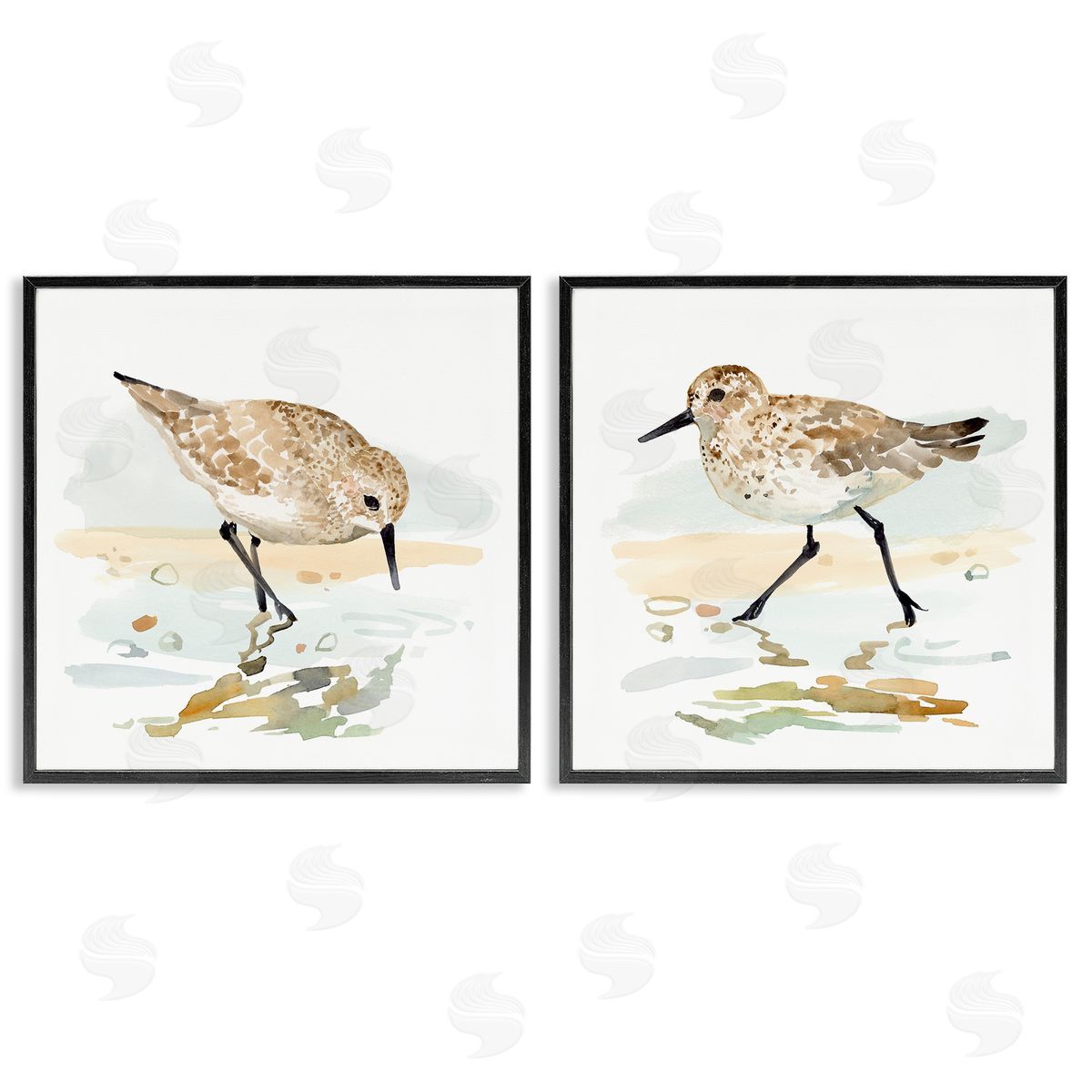 Sea Birds on Shore Black Frame Print Wall Art, Home Decor by Victoria Barnes