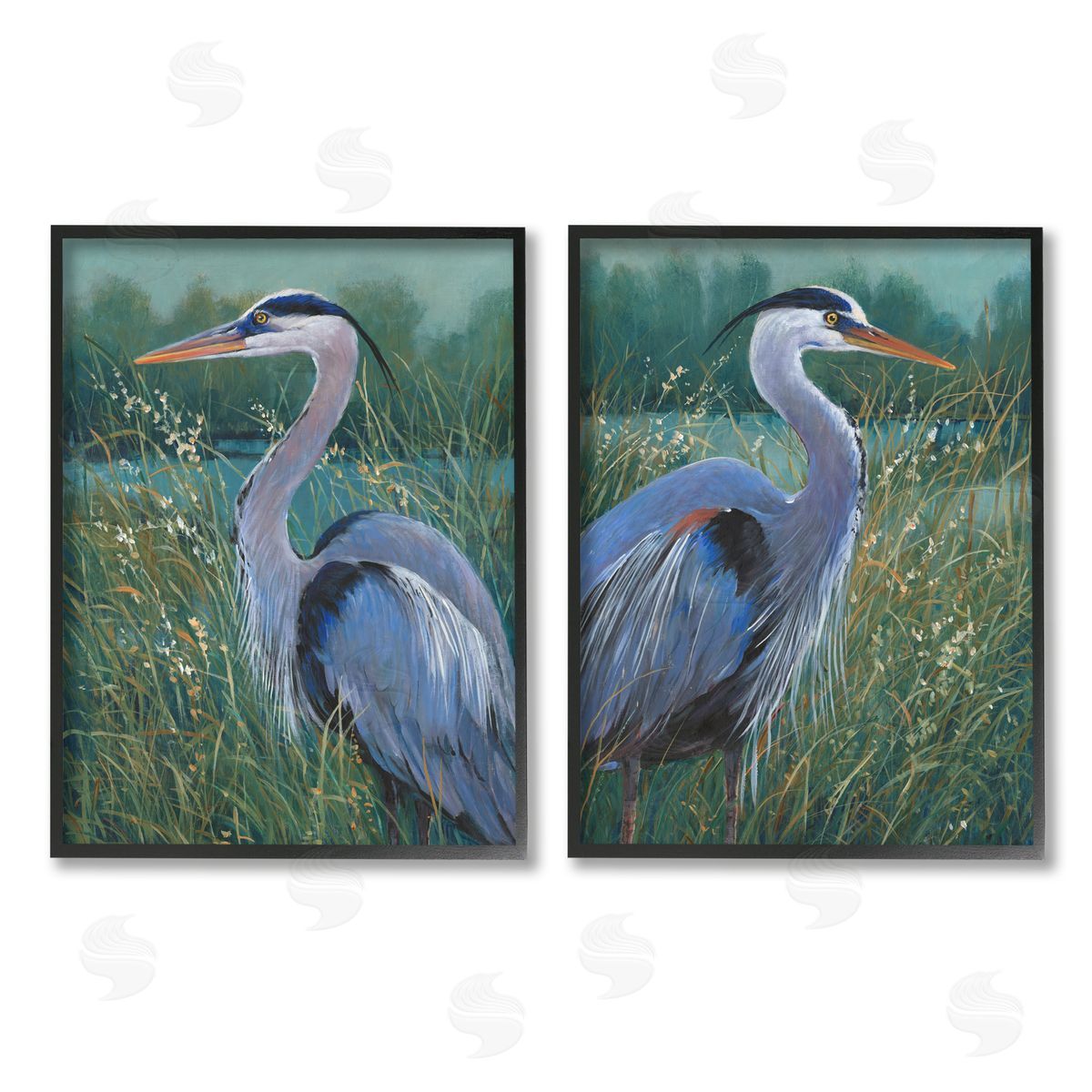 Tim O'Toole Herons & Lake Landscape Black Framed Giclee Wall Art