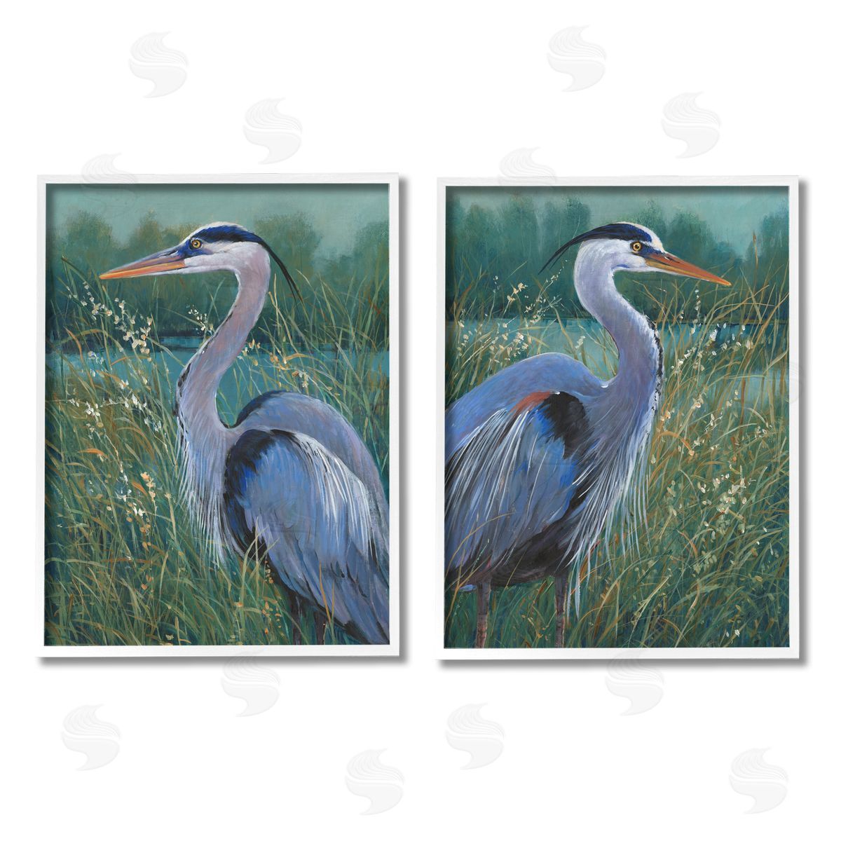 Tim O'Toole Herons & Lake Landscape White Framed Giclee Wall Art
