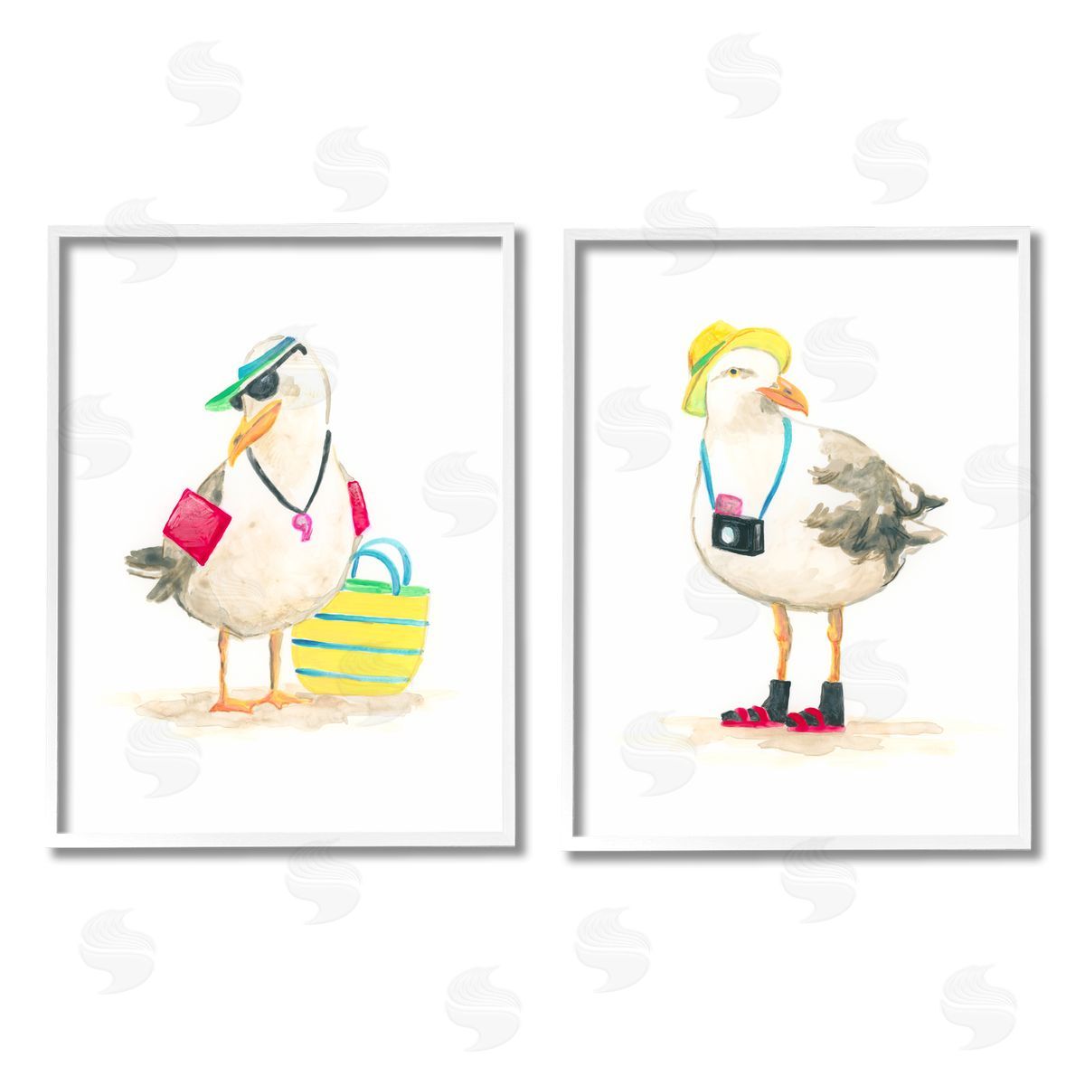 June Erica Vess Sea Bird Tourists White Framed Giclee Wall Art