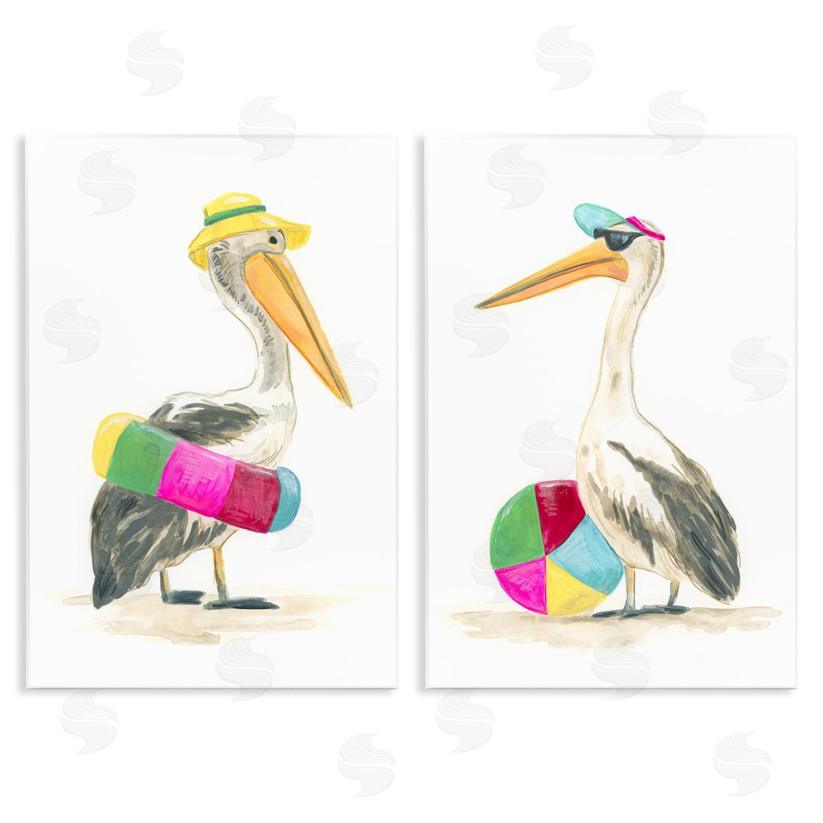 Pelicans & Beach Floats Wood Plaque Wall Art, Home Decor by June Erica Vess