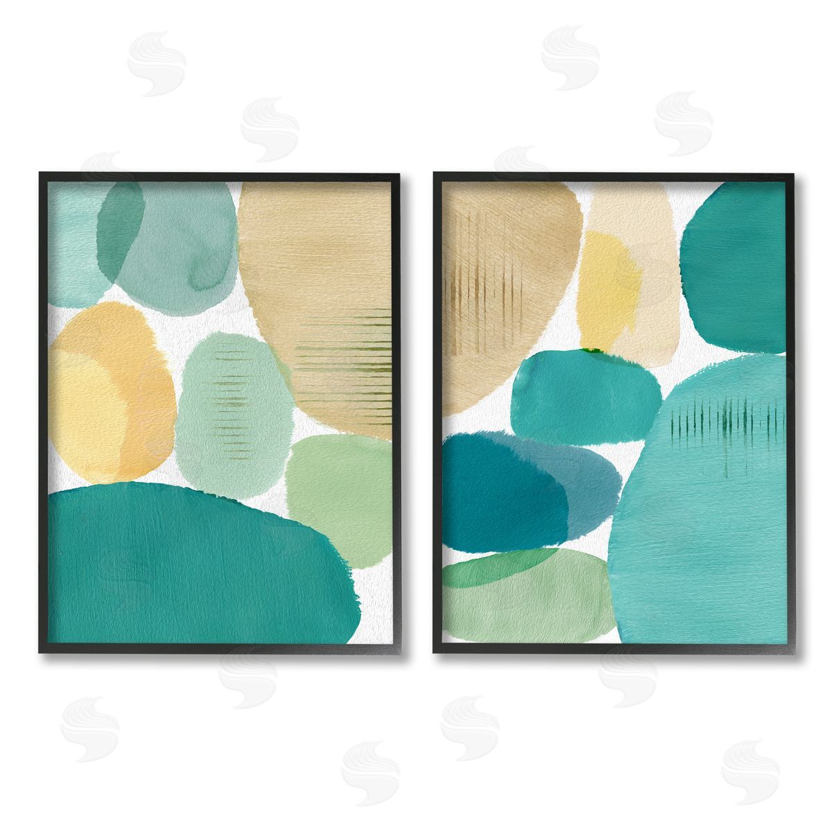 Flora Kouta Abstract Green Geometric Black Framed Giclee Wall Art