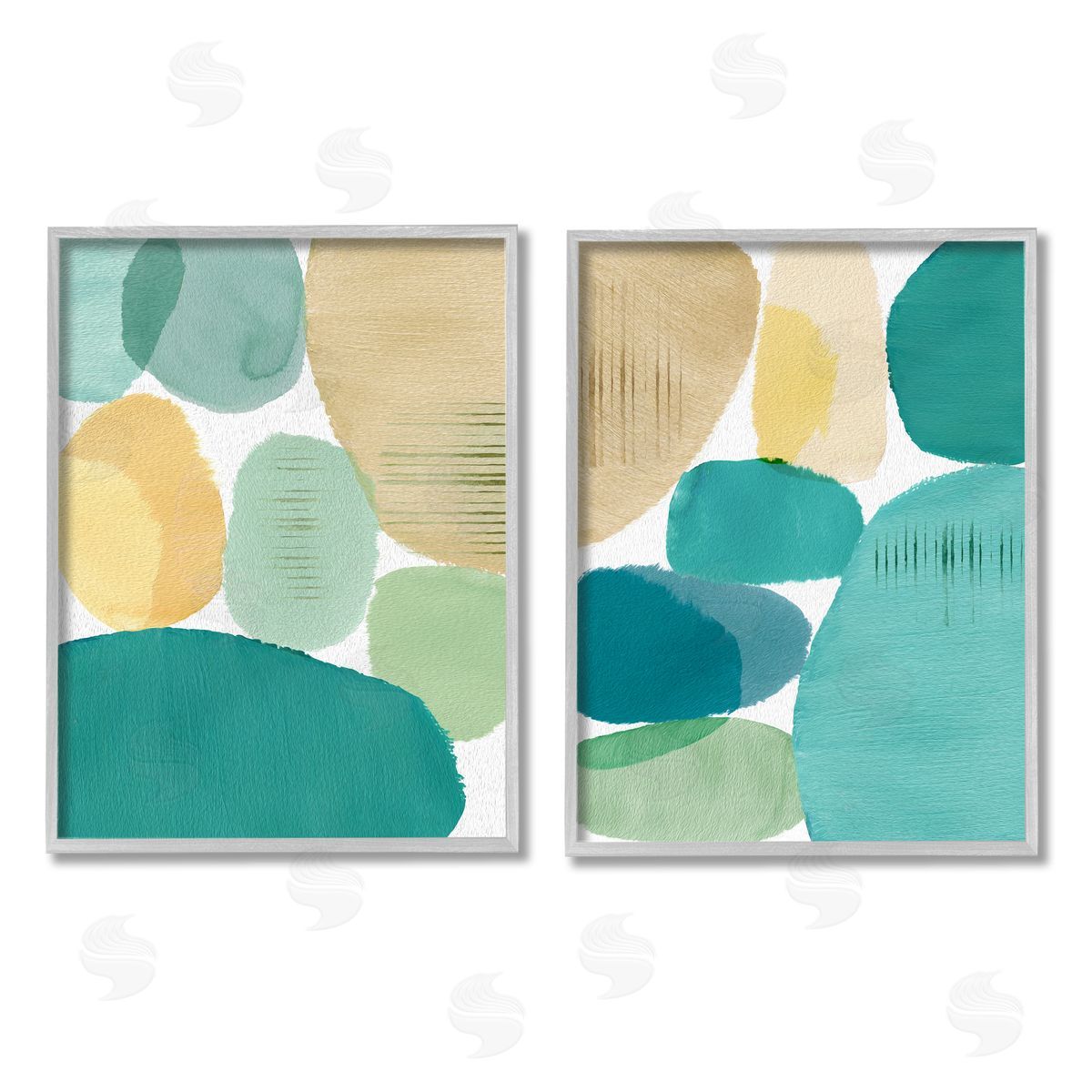 Flora Kouta Abstract Green Geometric Gray Framed Giclee Wall Art