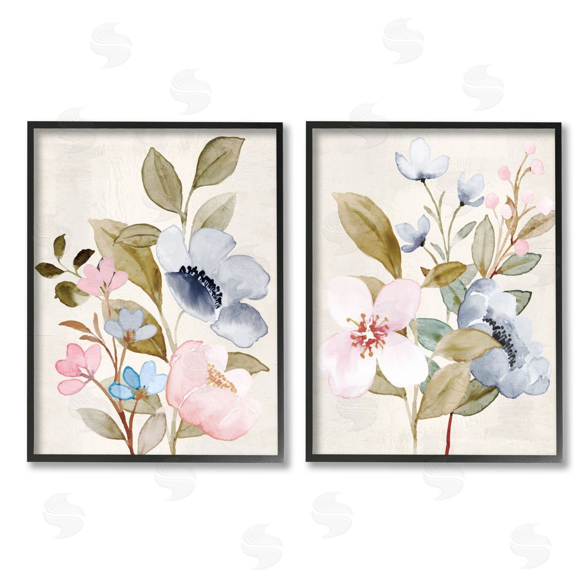 Kim Allen Soft Pastel Florals Black Framed Giclee Wall Art