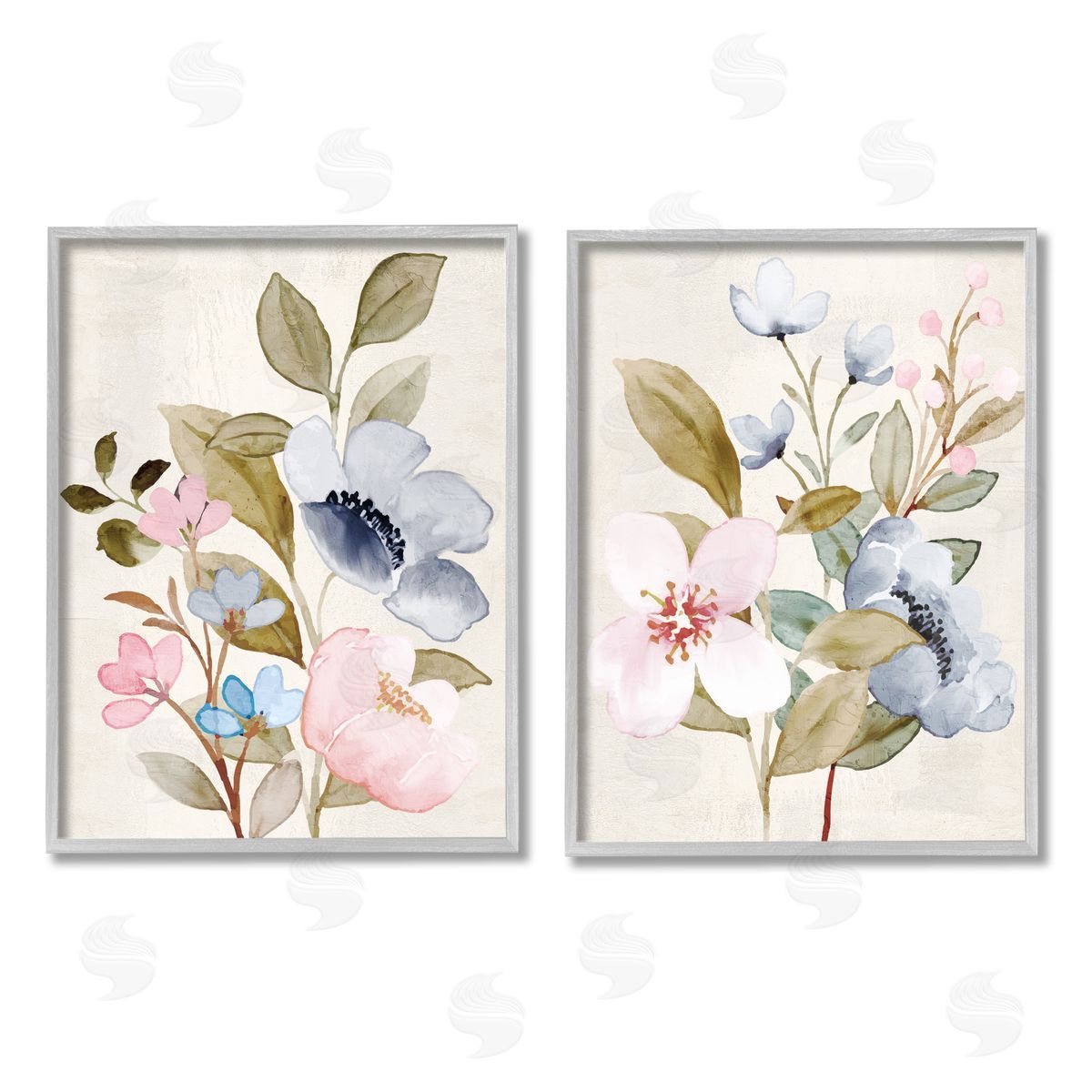 Kim Allen Soft Pastel Florals Gray Framed Giclee Wall Art