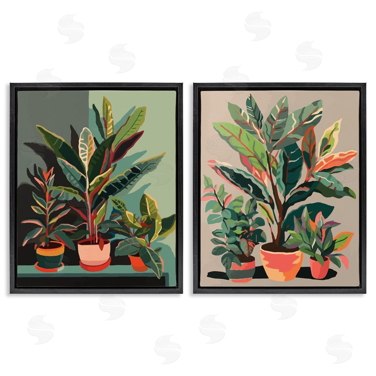 Various House Plants Black Floating Frame Canvas Wall Art, Home Decor by Ziwei Li
