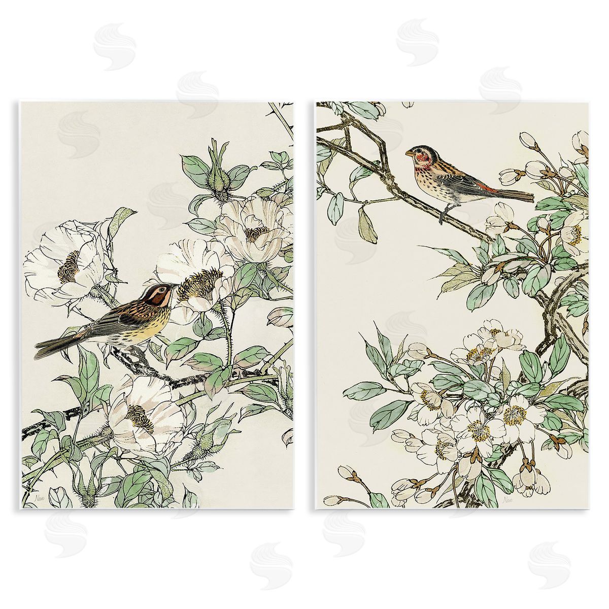 Classic Sparrow on Blossoms Wood Plaque Wall Art, Home Decor by Nan