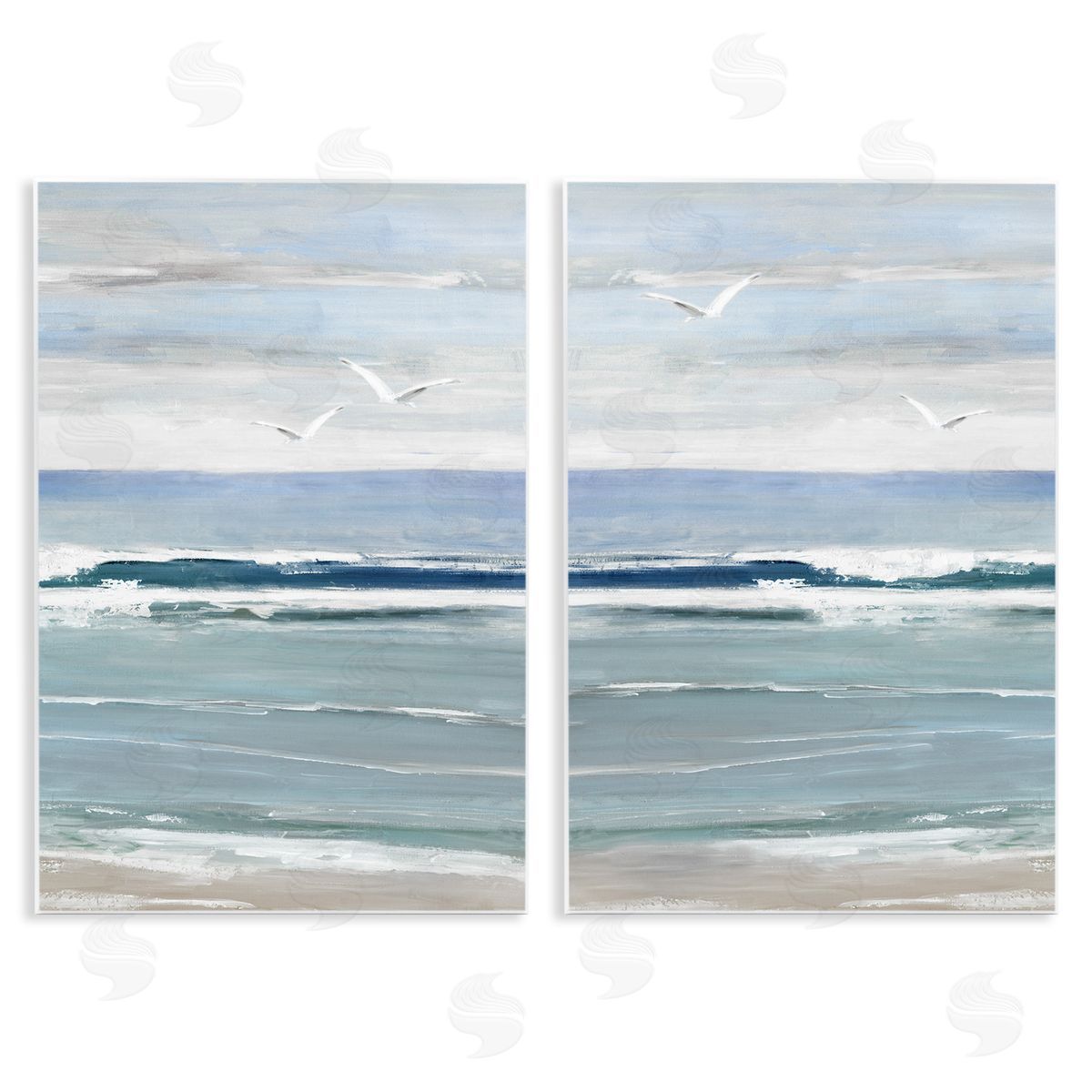 Seagulls over Beach Waves Wood Plaque Wall Art, Home Decor by Sally Swatland