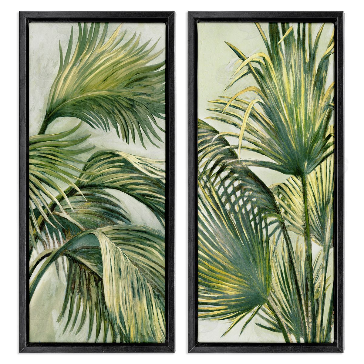 Swaying Green Palms Black Floating Frame Canvas Wall Art, Home Decor by Merri Pattinian